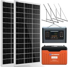 ECO-WORTHY 390W Off-Grid Complete Solar Panel Kit: 24V 2000W 3-in-1 Inverter+2 * 195W Mono Photovoltaic Panel+24V 100AH Bluetooth Lithium Battery+2 * 45inch Adjustable Solar Panel Tilt Mount Brackets