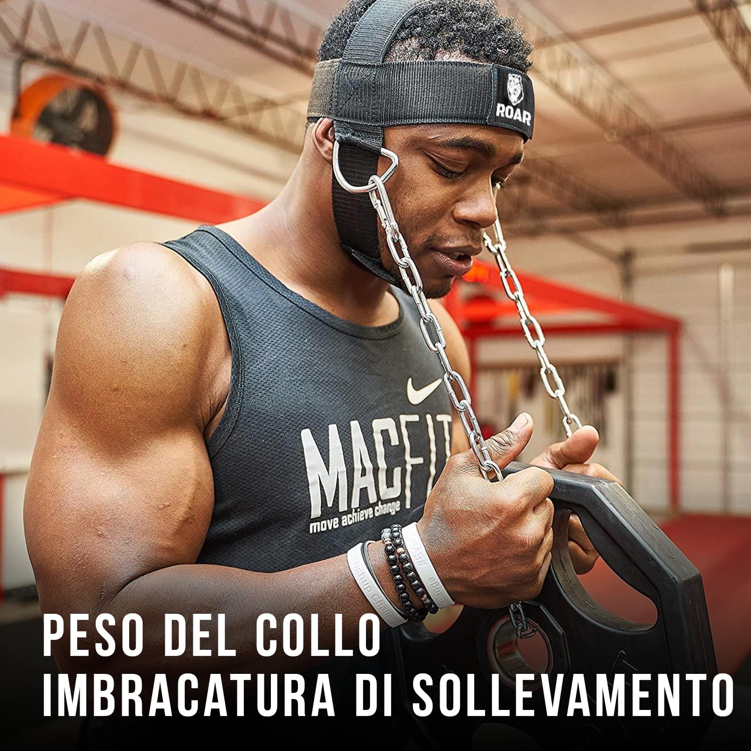 Roar® Imbracatura sollevamento pesi Allenatore per sollevamento pesi Cintura spessa Collo per sviluppo allenamento Cappello Resistenza Forza Costruttore muscolare Catena Esercizio Sollevamento