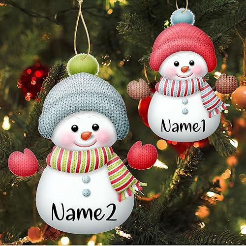 Miniatura 3 de Adornos de Navidad personalizados 2023, 7 piezas, adornos de muñecos de nieve de Navidad con nombres, decoraciones colgantes para árbol de Navidad,