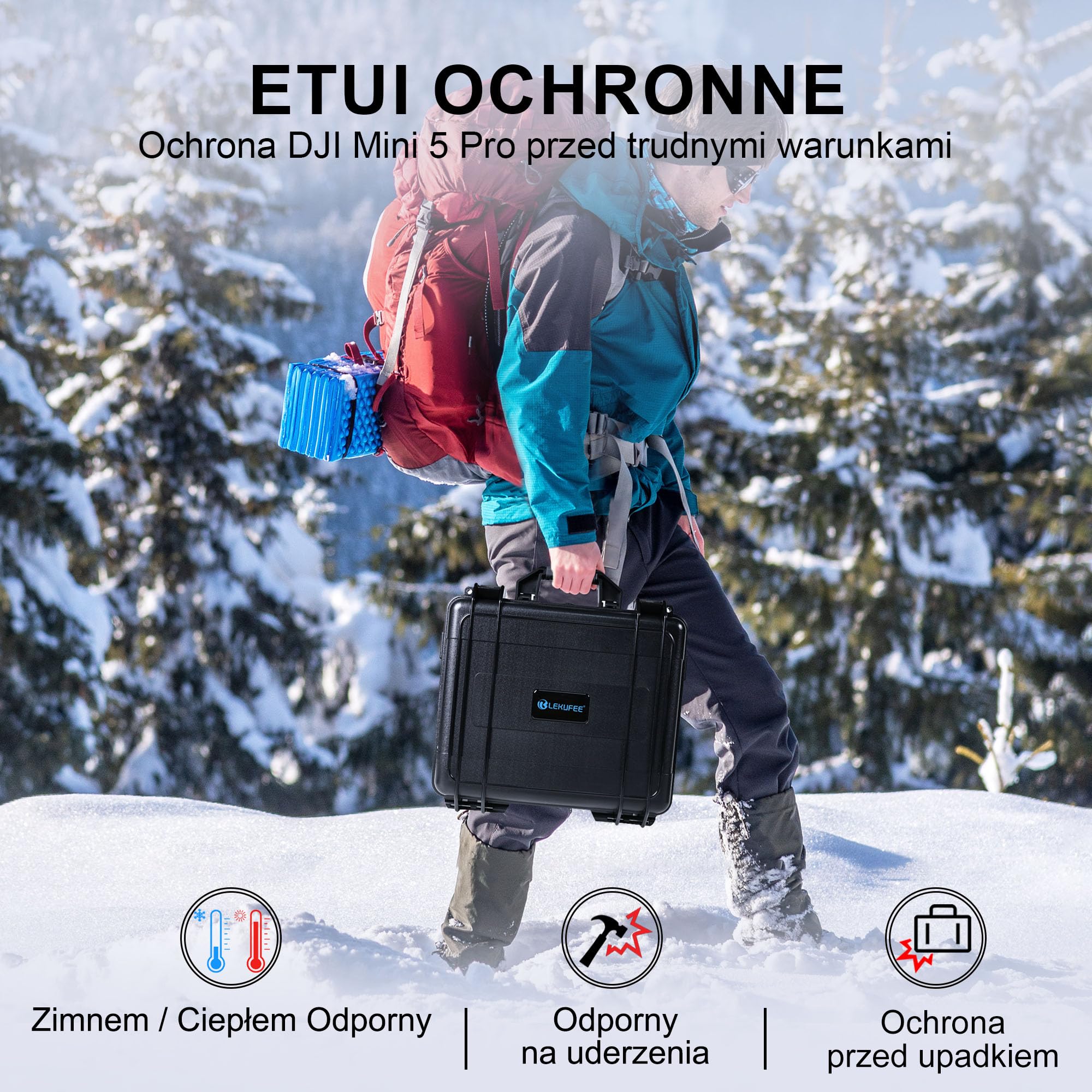 Lekufee Wodoodporna twarda walizka transportowa dla drona DJI Mini 5 Pro, Fly More Combo, DJI RC 2/RC N3, 6 baterii, stacja ładująca i inne akcesoria (tylko walizka)