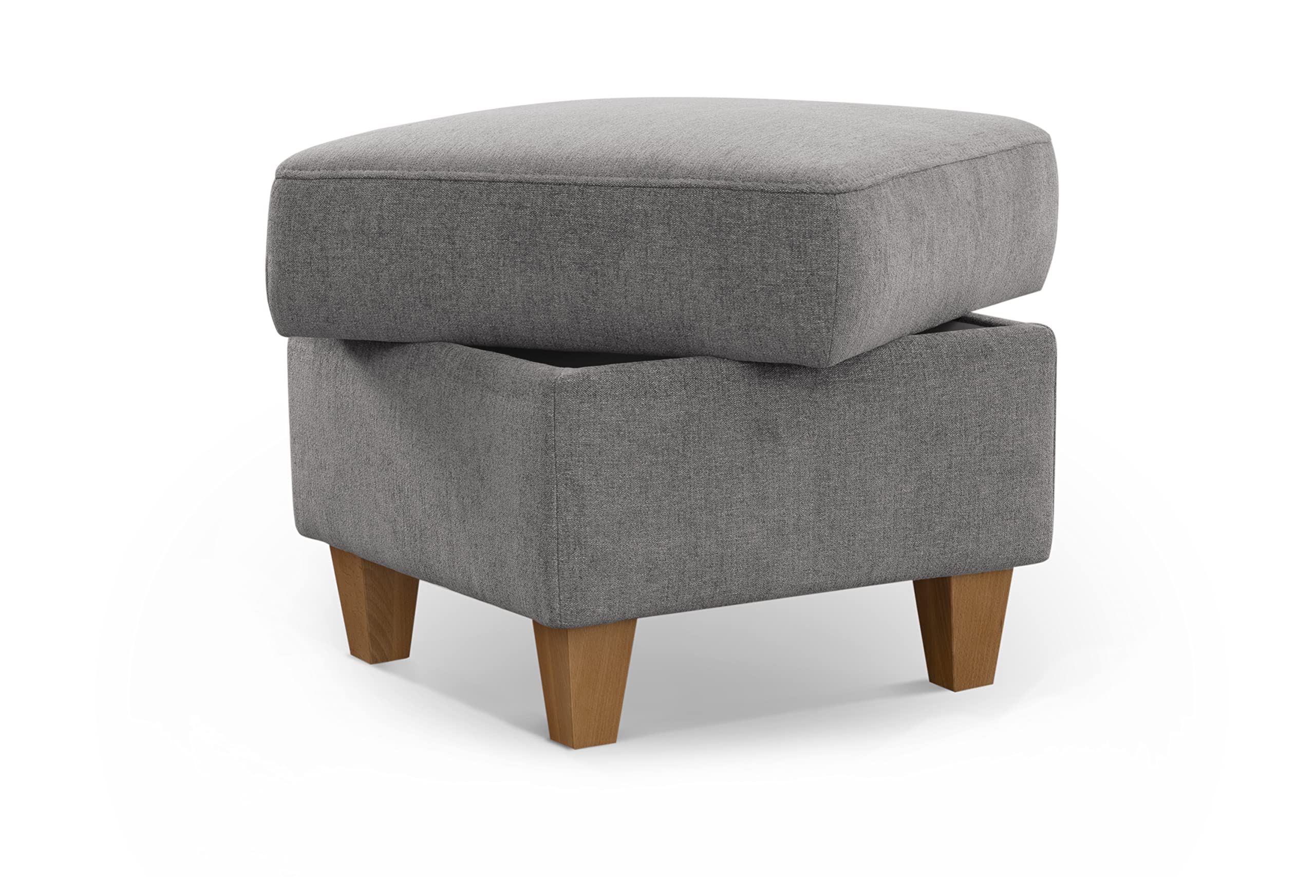 CAVADORE Stauraum-Hocker Wyk / Polsterhocker im Landhausstil, als Beistellhocker oder Fußhocker / 58 x 48 x 58 / Chenille, Grau