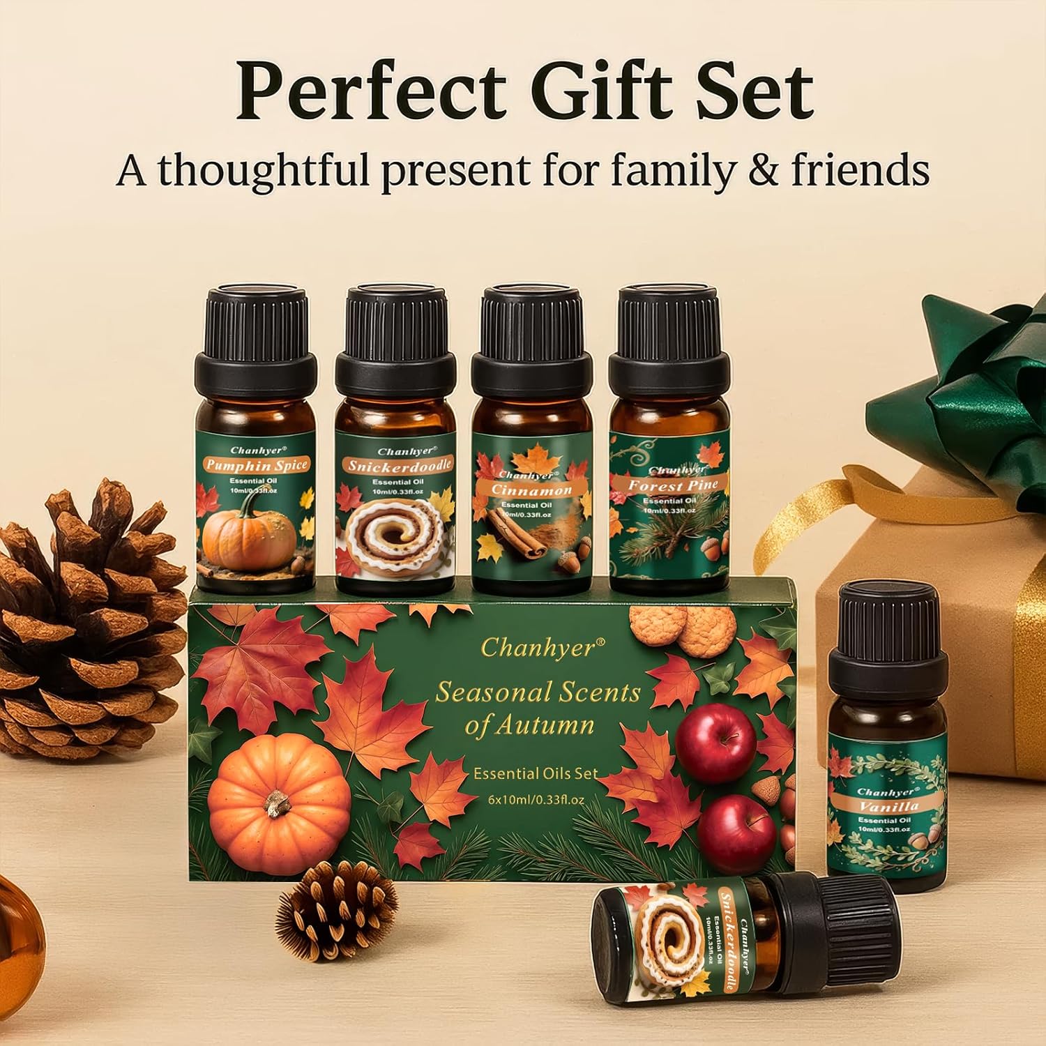 Fall Essential Oils Set 6 x 10ml-Pumpkin Spice, Apple Cider, Snickerdoodle, Vanilla, Cinnamon, Pine,Autumn Fragrance Oils for Diffuser, Home Scenting and Seasonal Gifts - Image 7