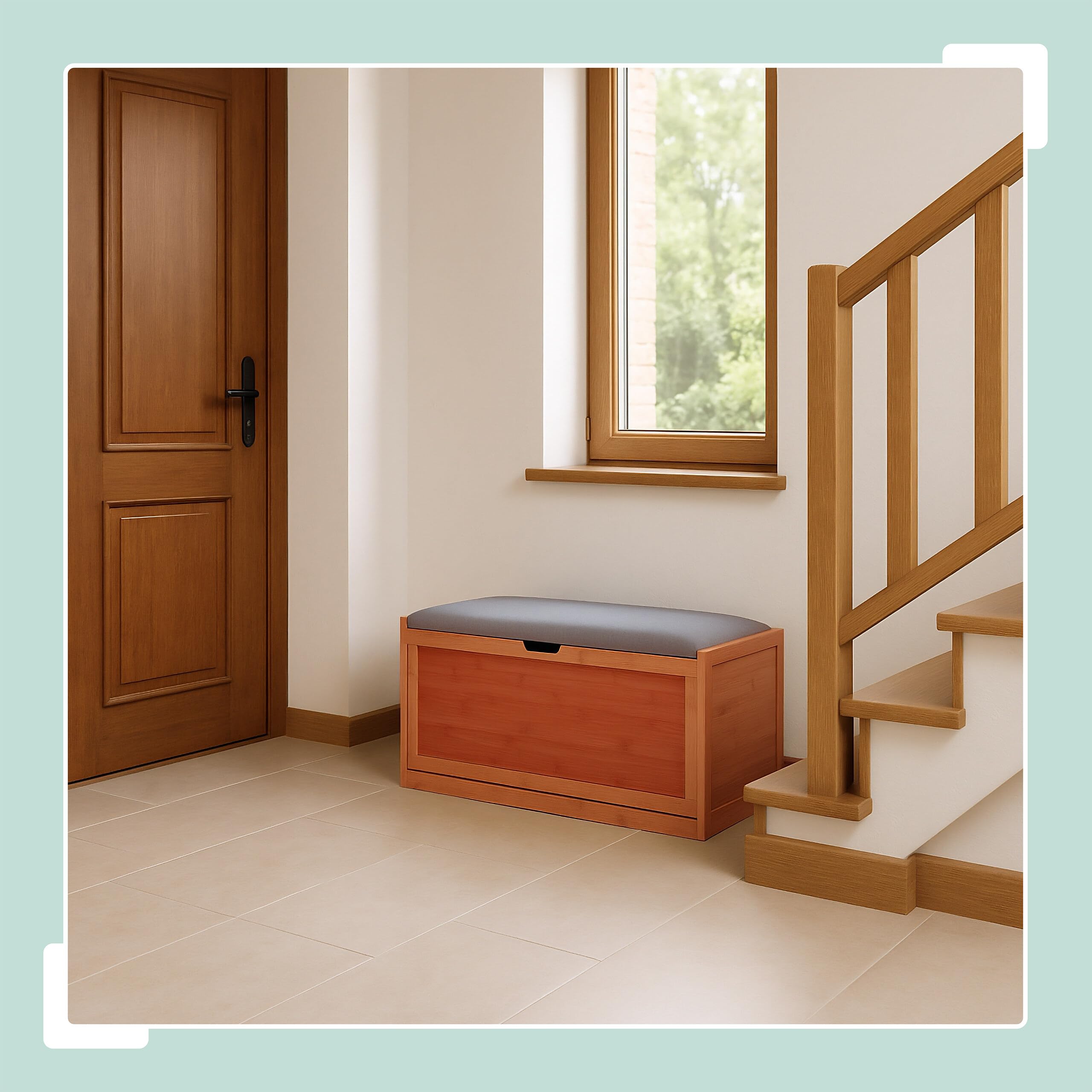 Relaxdays Panca con Scarpiera da Ingresso o Camera da Letto, bambù, 2 Scomparti, HLP 49x80x30 cm, Naturale Grigio