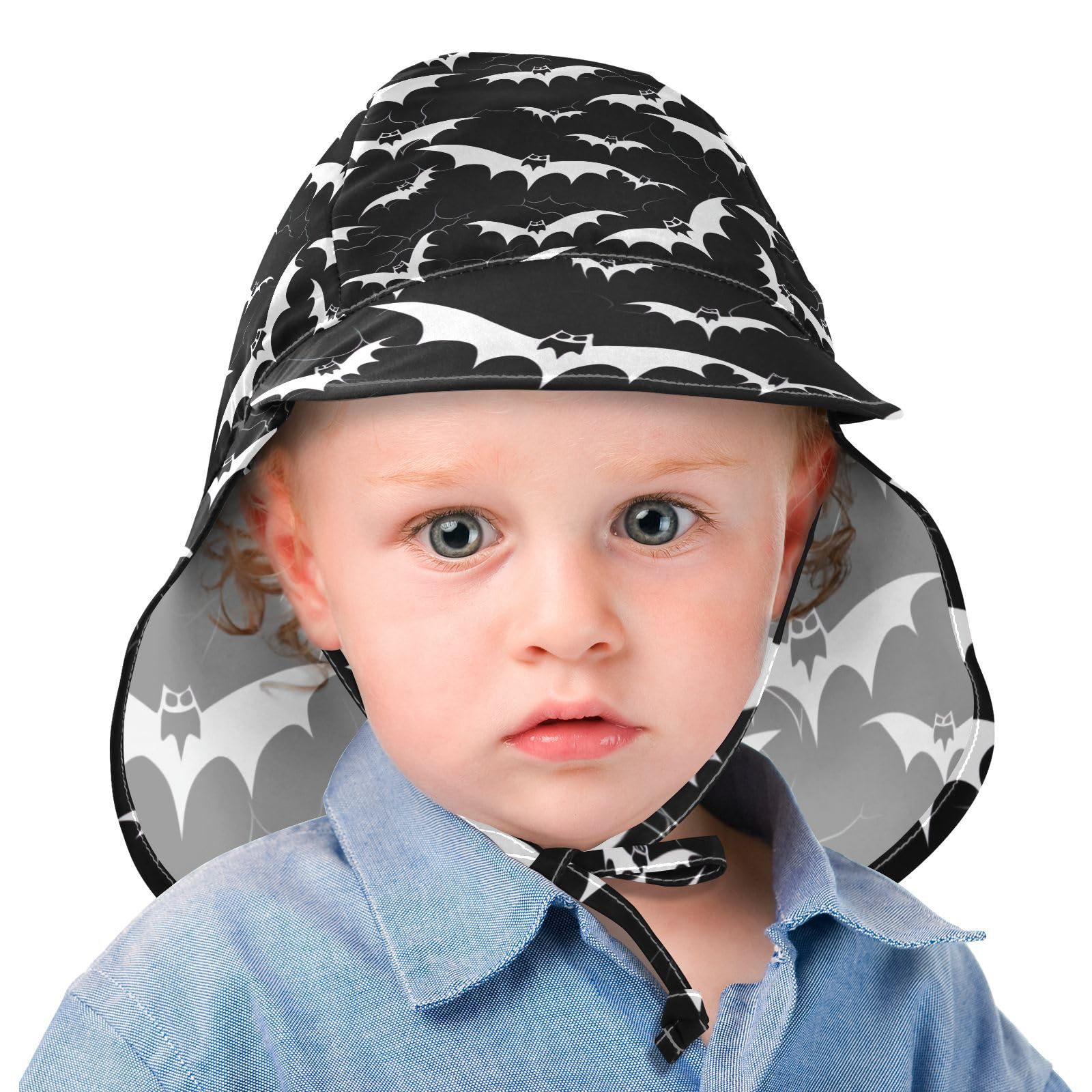J JOYSAY Halloween Black Bats Baby Sun Hat Toddler Hat UPF 50+ Toddler Sun Hats Wide Brim Chin Strap Summer Play Hat with Chin Strap for Baby Beach