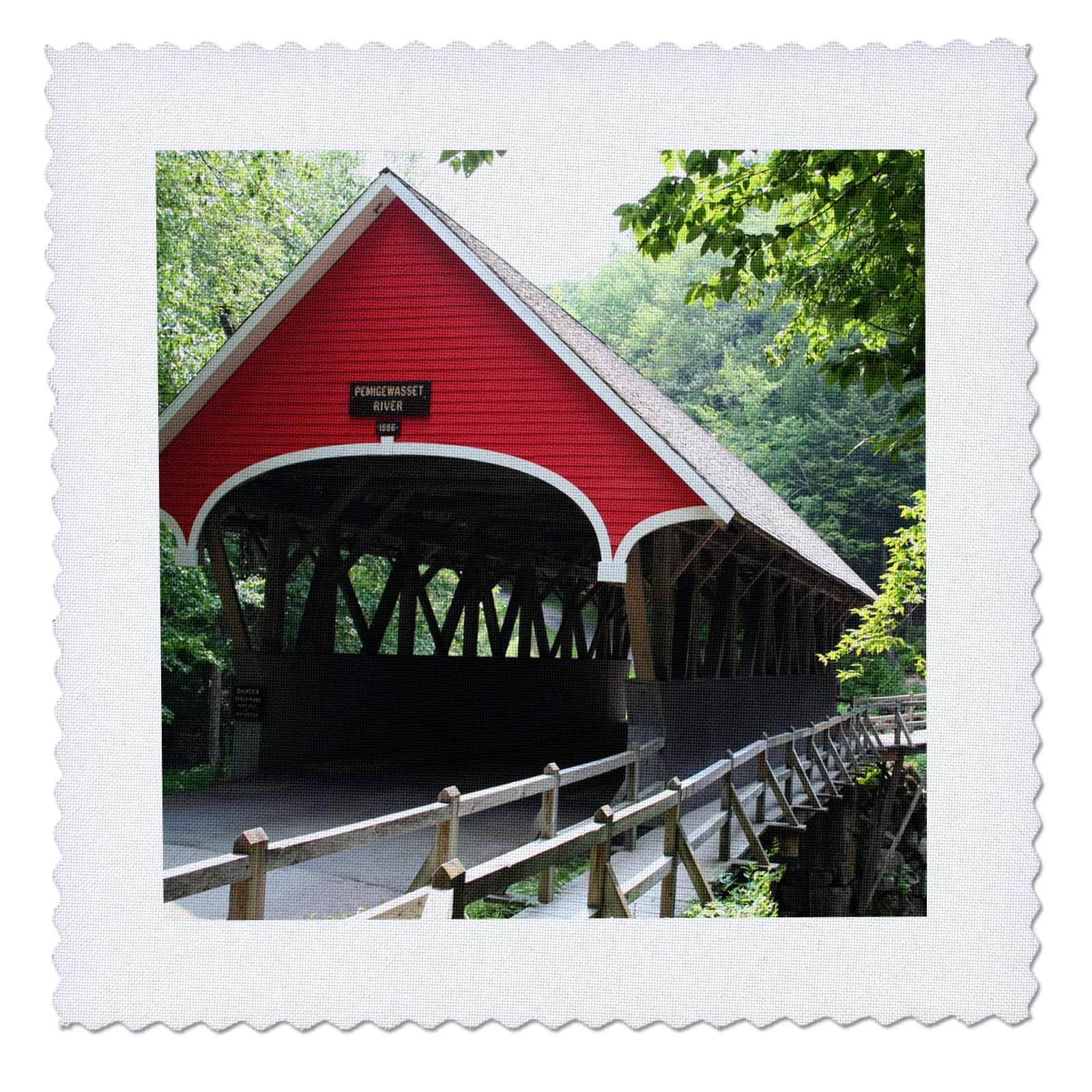 25x25 inch Quilt Square - Covered Bridge Traditional Red Pemigewasset River New Hampshire TDSwhite – Miscellaneous Photography