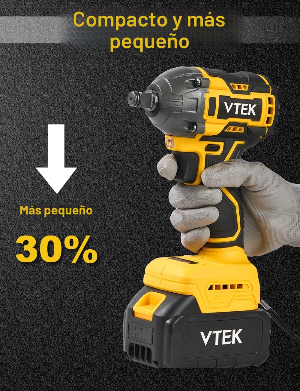VTEK Llave de impacto inalámbrica sin escobillas,par máximo de 400N.m,llave de impacto eléctrica de 295 pies-libras, portabrocas de 1/2 pulgada