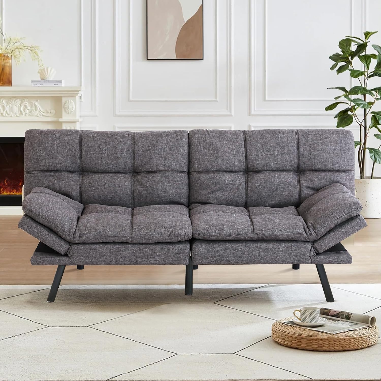 Amazon.com: MUUEGM Futon Couch Bed Linen Fabric Futon Sofa Convertible ...