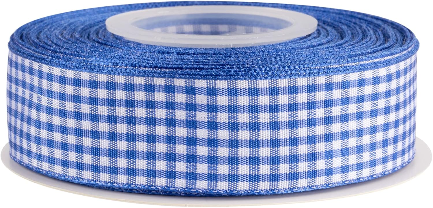 AVANAVA Gingham Ribbon 25mm Plaid Polyester Check Woven Ribbon for Crafts Gifting and Wedding (22 Meters-Roll, Royal) - Image 4