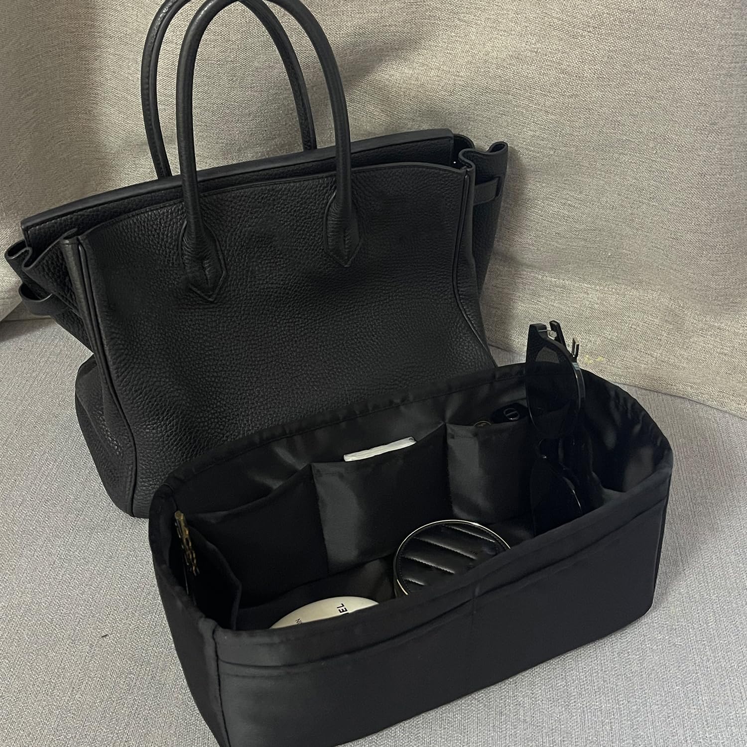Purse Organizer Insert for Birkin 30, Lightweight & Soft Satin Organizer Insert with Pockets for Woman Bags, Ideal for Travel, Shopping, and Daily Use, Multicolor Options(Black, BK30 Retourné) - Image 2