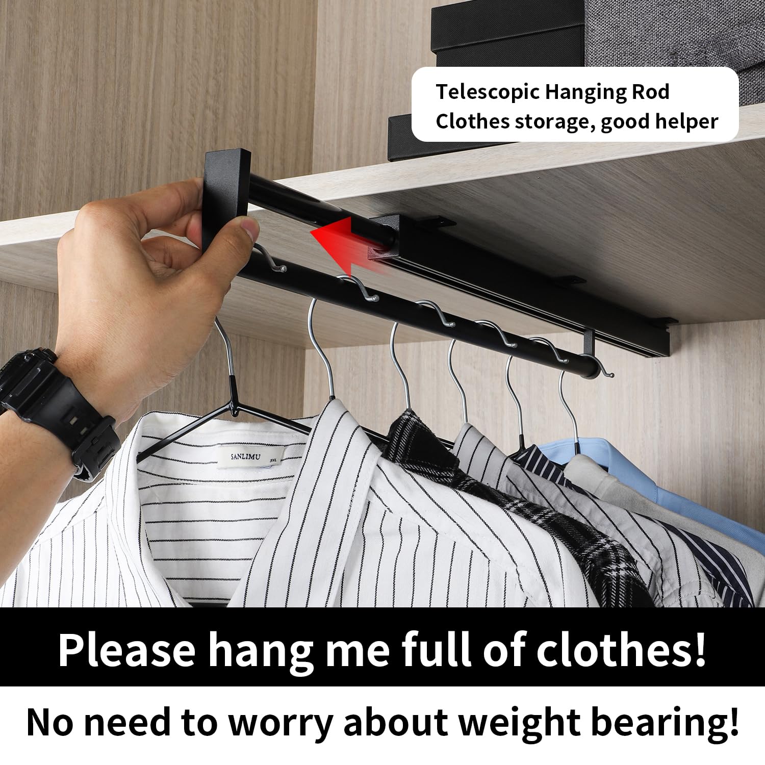 BaiNong pull out closet rod pull out pants rack for closet valet rod closet black valet rods for closets 9-1/2 inch telescopic trouser rack shallow cabinet organize pants and clothes