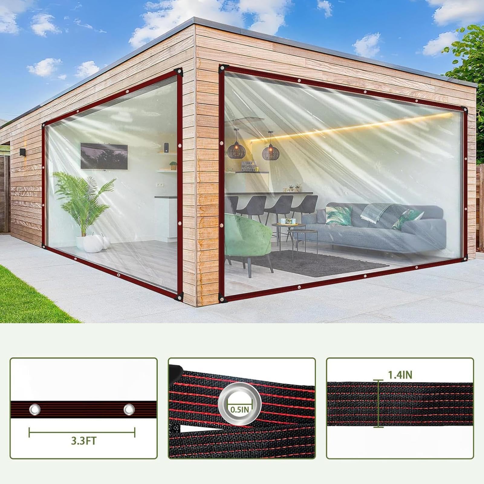 Plandeki Solidne Wodoodporne 2.1x6.1m Przezroczysta Osłona Przeciwdeszczowa