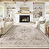 PureCozy Vintage Area Rug 8x10 Indoor Living Room Taupe Washable Medallion Large Carpet Traditional Retro Accent Throw Rug Low Pile Non Slip Distressed for Kitchen Office Dining Room Bedroom