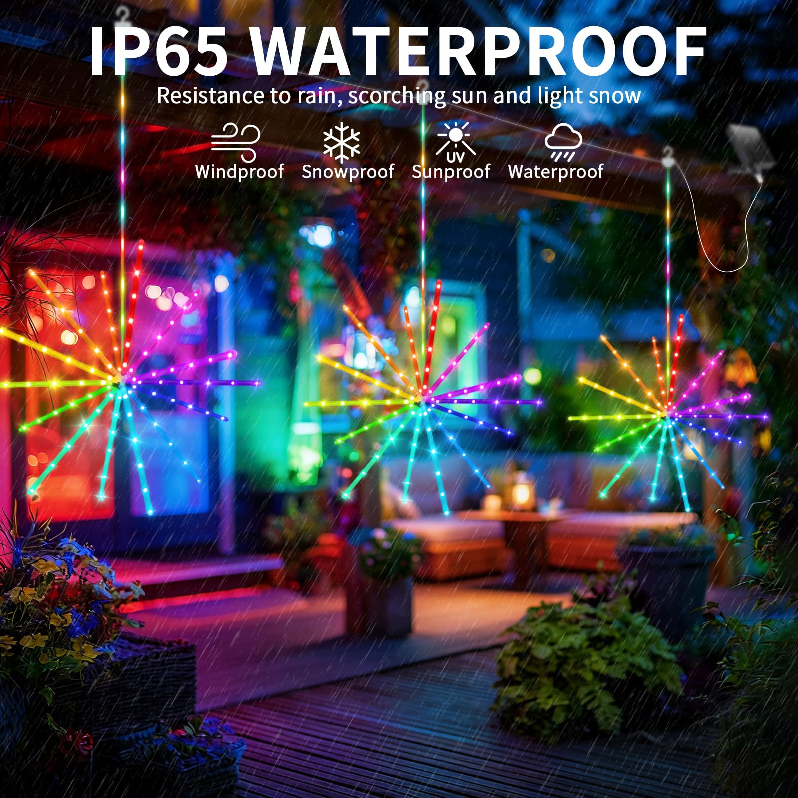 2500mAh RGB Luci solari da giardino per esterni 3 Stücke Farbwechsel Fuochi d'artificio da Giardino Esterno mit Wasserdichte Teleaufladbare Timer Hangende luci solari per fuochi d'artificio für Gazebo