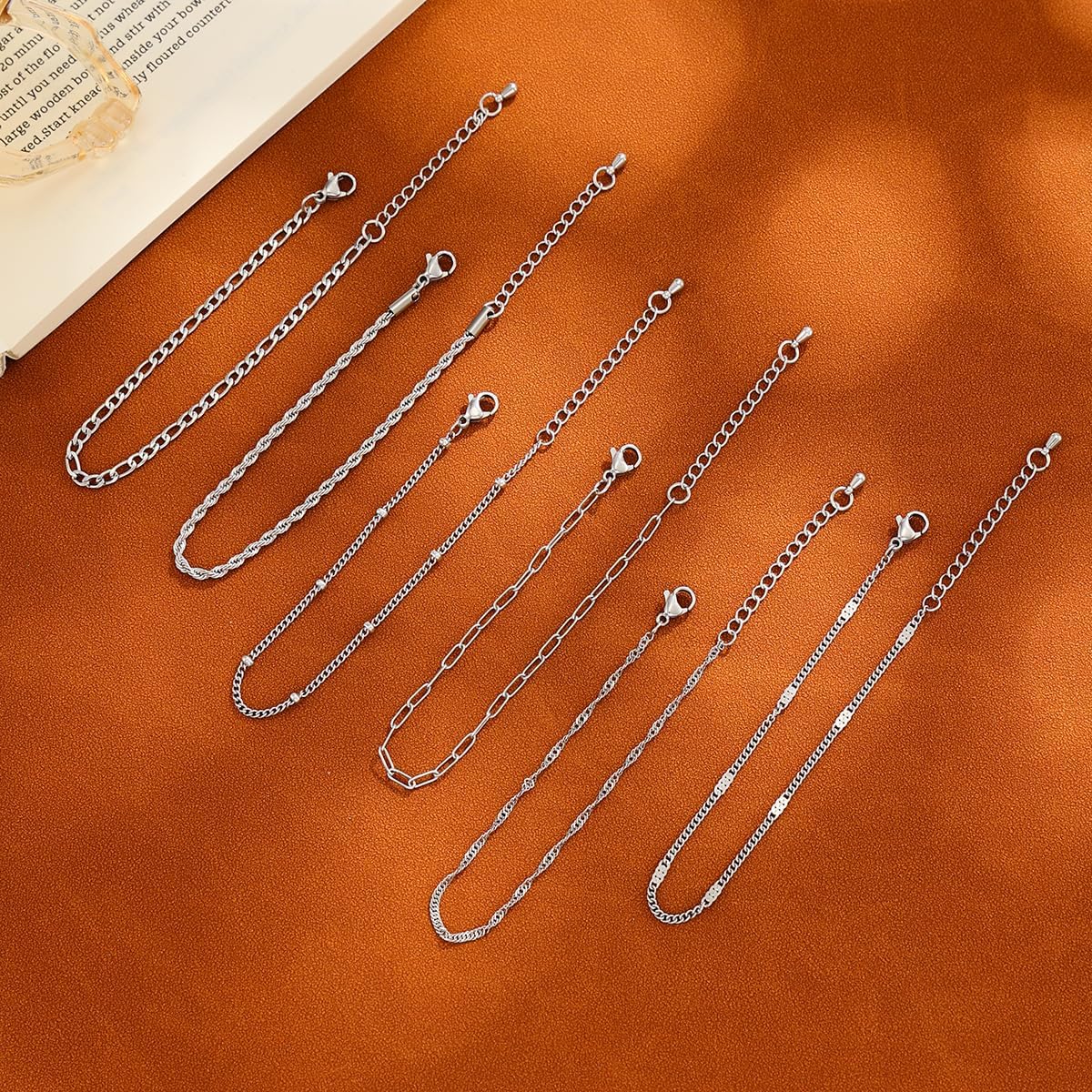 Silver Chain Bracelets for Women Layered Stainless Steel Stackable Adjustable Paperclip Chain Link Stack Bracelet Jewelry Set