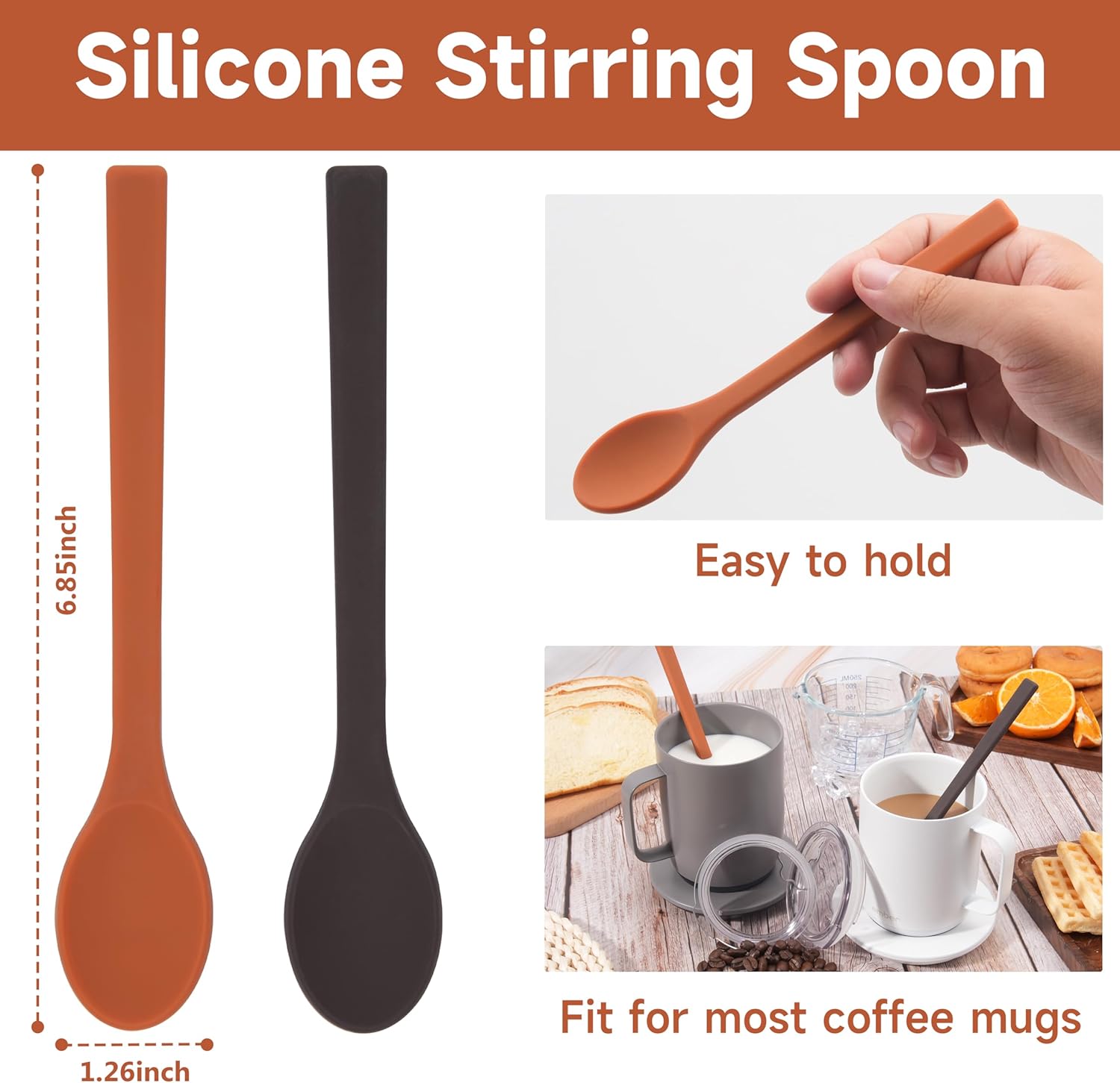 4PCs Silicone Stirring Spoons for Coffee Tea | 6.85-Inch Coffee&Espresso Spoons| Reusable Coffee Stirrers, Coffee Accessory | Prefect for Stirring Drinks | Dishwasher Safe | Holiday Gift