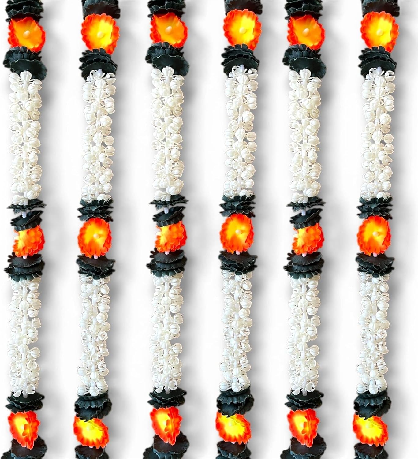 LOVENSPIRE Set of 2 Artificial Jasmine Flower Garlands for Wedding Decor, Diwali Pooja, Housewarming, Day of the Dead and Party Backdrop Decorations Orange / 6Feet