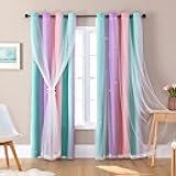 XiDi Curtains for Girls Bedroom Decor, Rainbow Blackout Curtains for Kids/Little Girl Room Decor, Unicorn Wall Decals,Pink Purple Green,63 x 34 inches,1 Panel