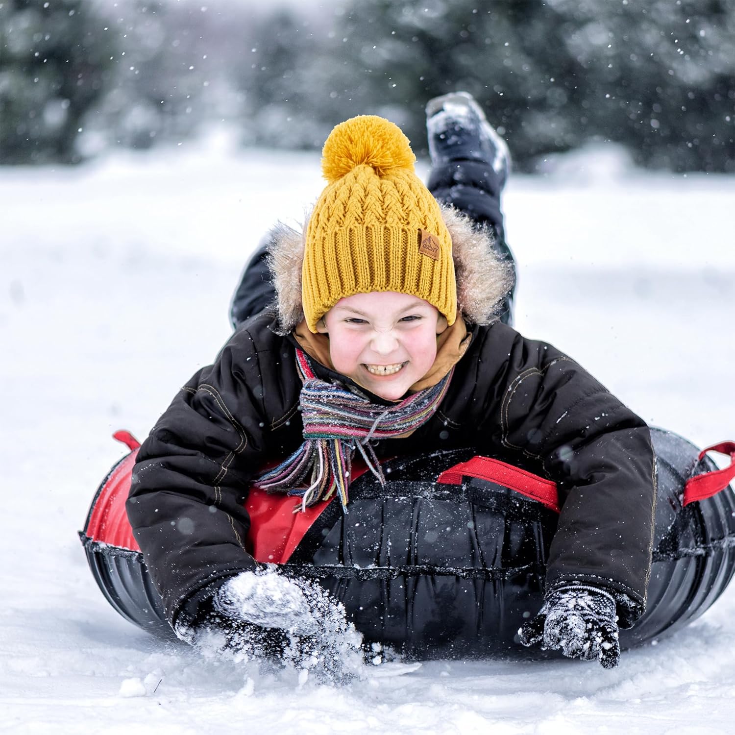Kids Winter Beanie Hat, Children’s Warm Knitted Fleece Lined Woollen Ski Pompom Hat for Boys & Girls 3-9 Years - Image 5