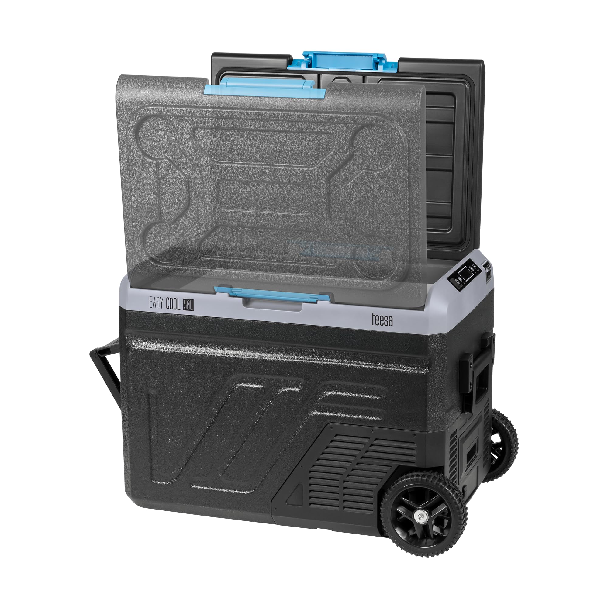 Teesa Profesjonalna Lodówka Turystyczna Kompresorowa z Funkcją Mrożenia 50L DC12/24 AC 230V Duże Koła i Solidna Rączka Bluetooth Możliwość Zasilania Baterią
