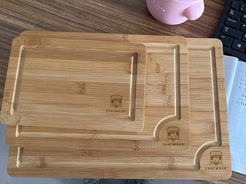 Miniatura 3 de SANZWOOD Juego de 3 tablas de cortar para cocina, tablas de cortar de bambú, tablas de cortar con ranura profunda para jugos, tabla de cortar gruesa
