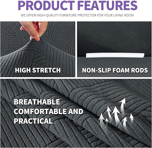 Miniatura 3 de ZNSAYOTX Funda súper elástica para silla (31-46 pulgadas), fundas de sofá a rayas para sala de estar, aptas para perros y mascotas, antideslizante,