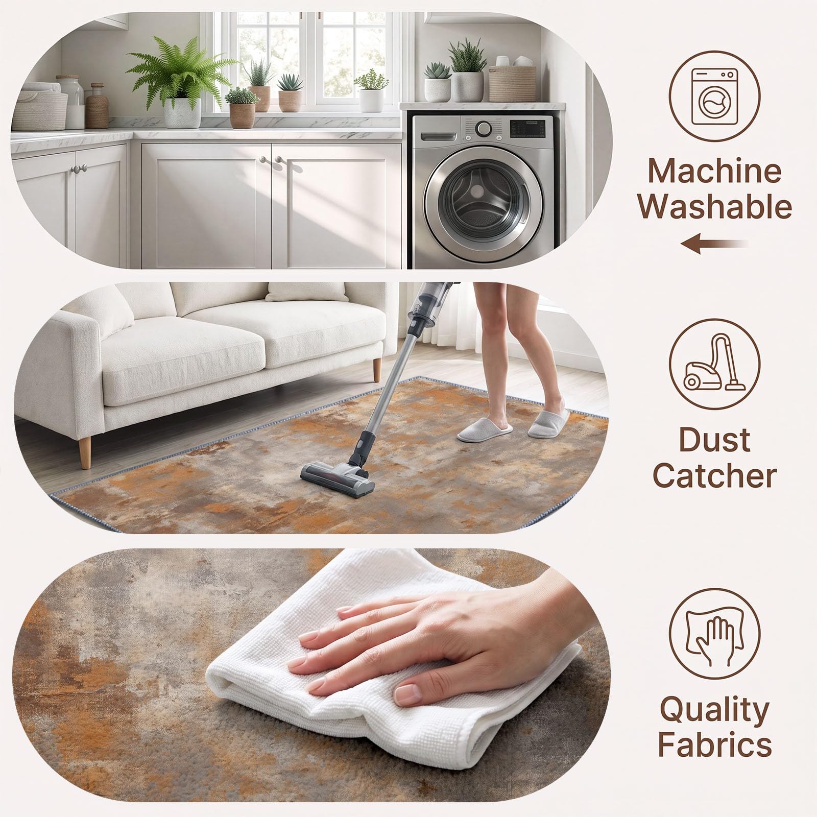 Tappeto per soggiorno, lavabile in lavatrice, astratto testurizzato, a pelo corto, antiscivolo, morbido, pelo rug, ideale per ufficio o cameretta, beige, 160 x 230 cm