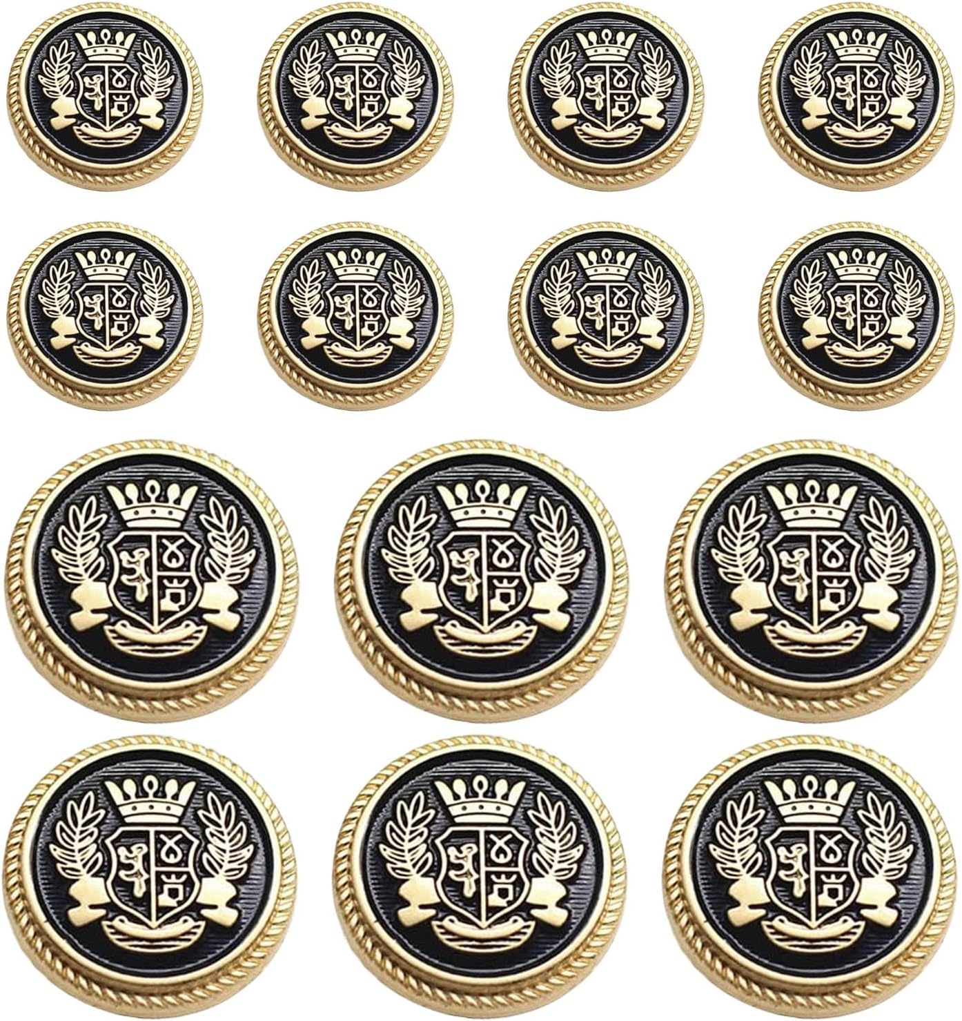 EVKILKJS 14 PCS Metal Blazer Button Set,15 mm and 23mm Gold Buttons for Sewing Vintage Buttons,for Blazer,Suits,Sport Coat,Uniform,Jacket (Black Gold)