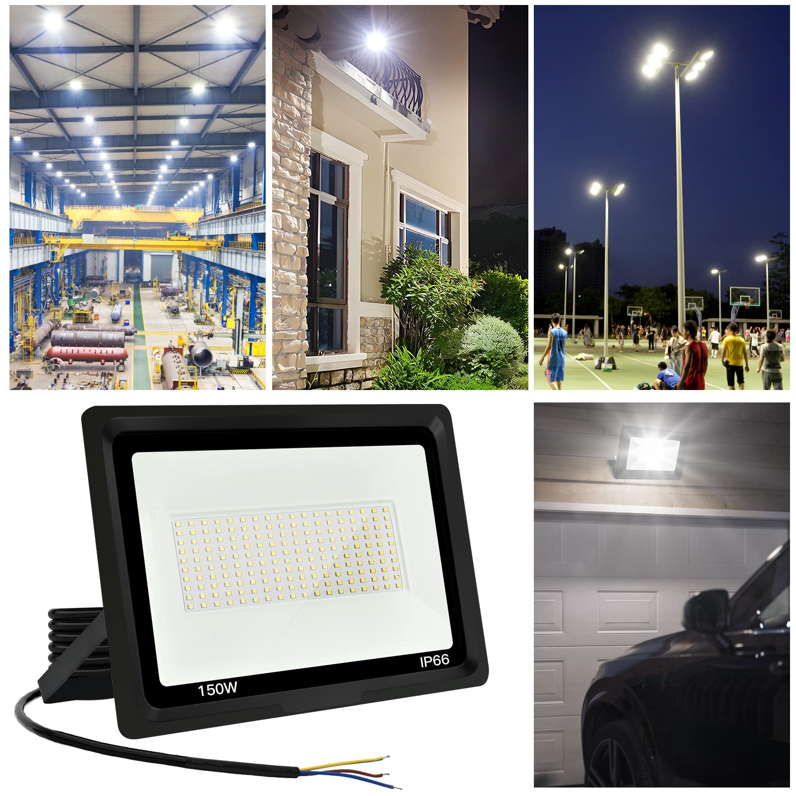 (4 pack LED Strahler Außen 150W Kaltweiß 6000K 15000LM Superhell Außenstrahler LED Fluter IP66 Wasserfest LED Außenleuchte Flutlicht LED-Strahler für Hinterhof, Garage, Flur,Garten