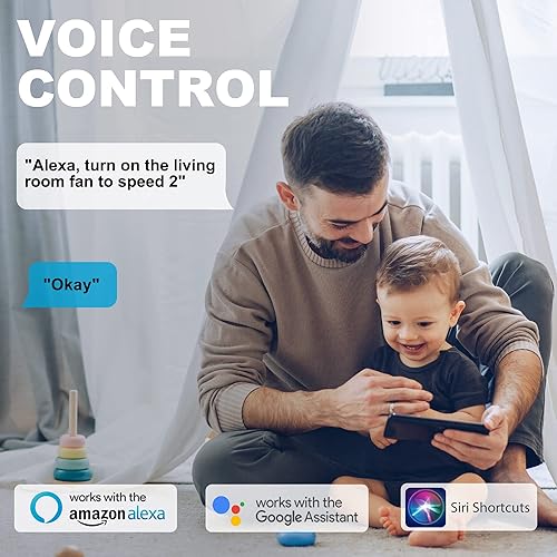 Miniatura 3 de Ventilador de techo de 52 pulgadas con luces, ventilador de techo para interiores y exteriores con control remoto, ventilador de techo inteligente