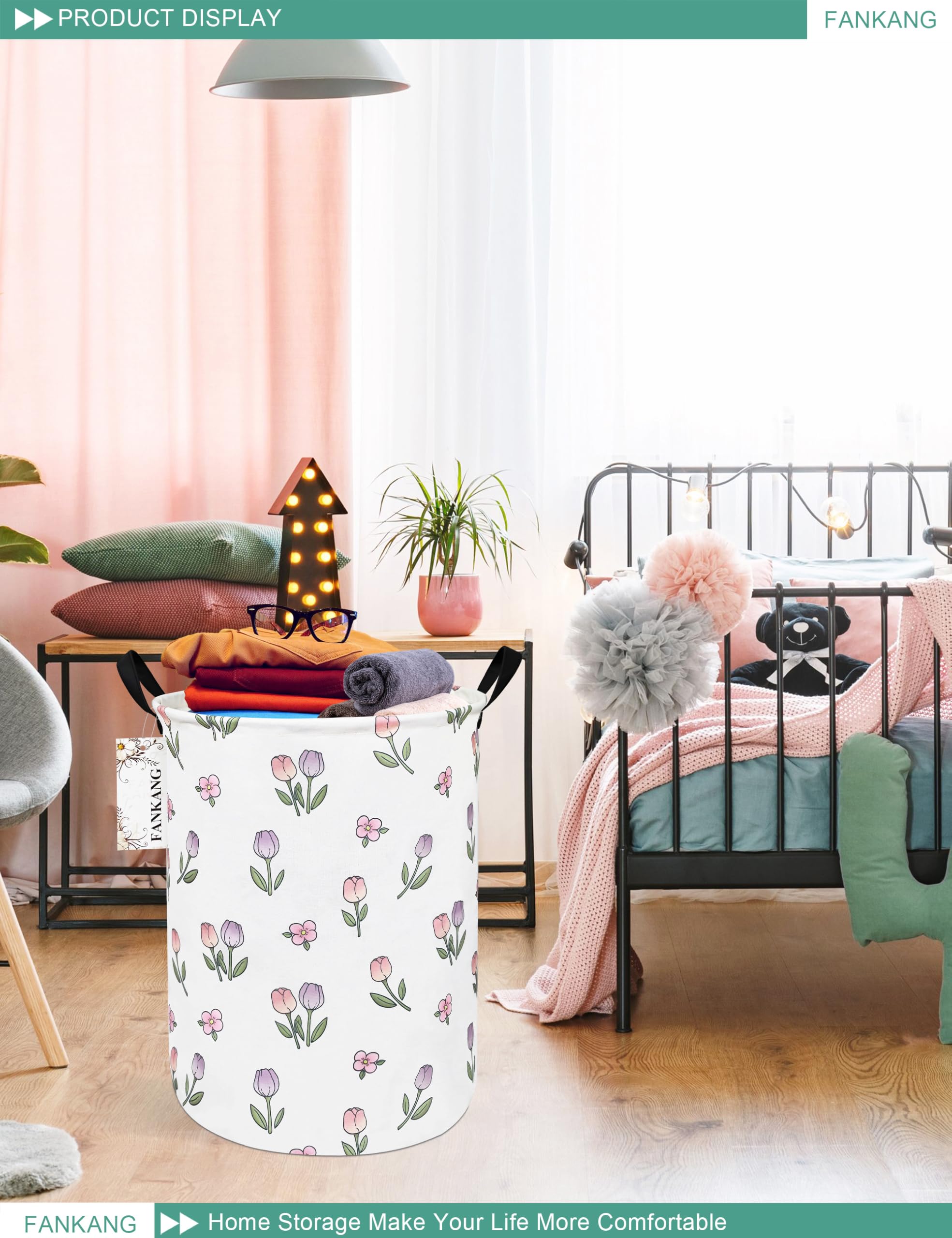 FANKANG Laundry Hamper Storage Bins Nursery Hamper Canvas Foldable Large Storage Baskets for Kids Toys Room Nursery - Image 4