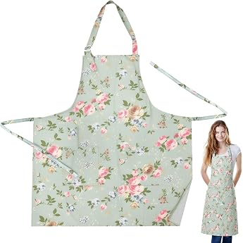 Neerow Womens Cooking Apron Adjustable Apron with 2 Large Pockets Flowers Kitchen Apron for Garden Barbecue Household