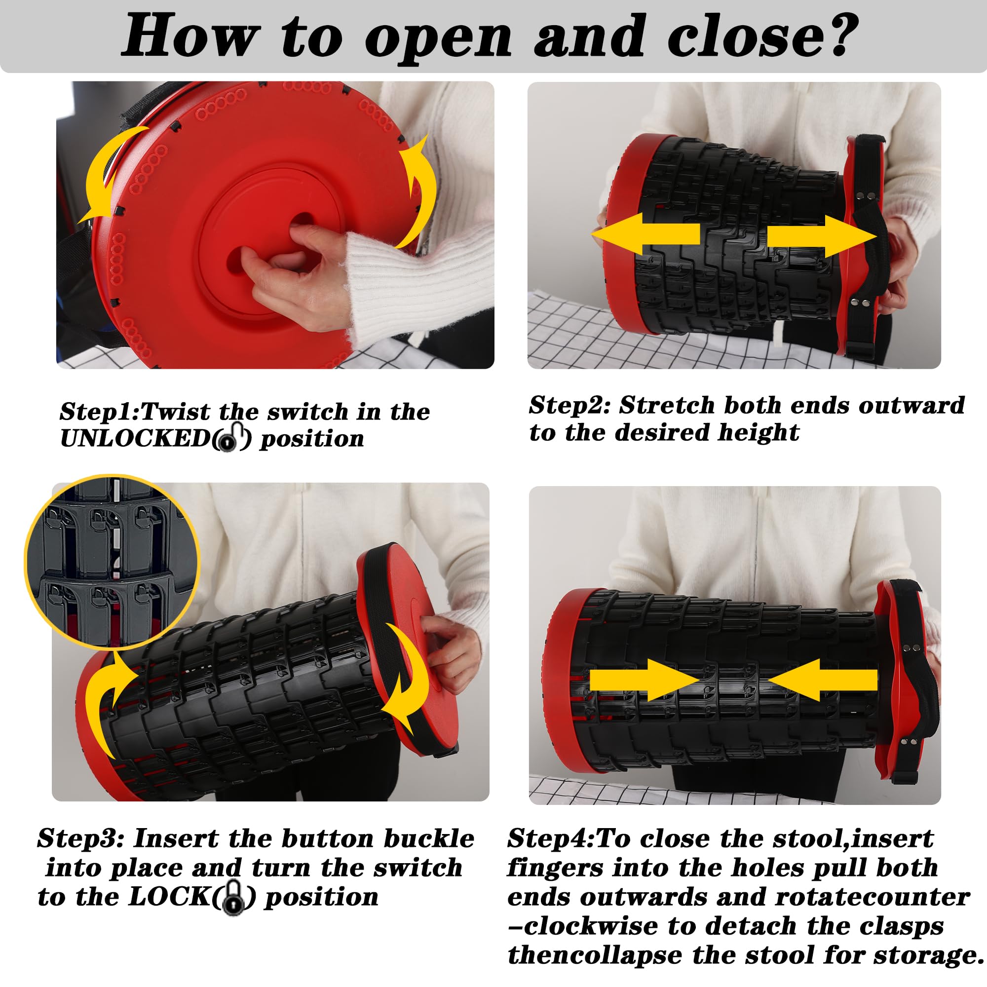 Sgabello Pieghevole Portatile Per Adulti - Altezza Regolabile 7-45 Cm | Portata 210 Kg | Leggero 1 Kg | Per Campeggio, Pesca E Eventi | Nero - Foto 12