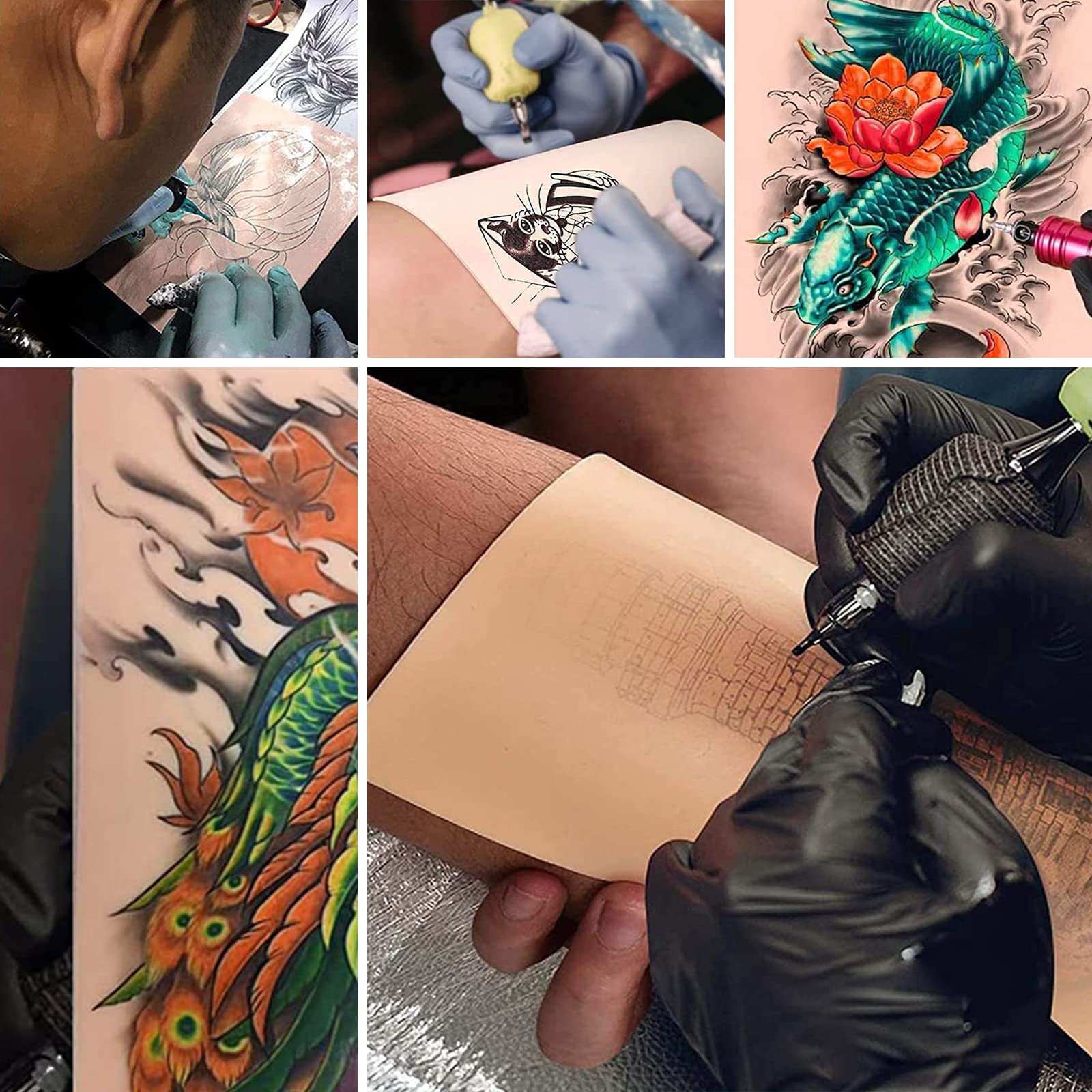12 sztuk tatuażu, skóra syntetyczna, tatuaż ze sztuczną skórą, trening ze sztuczną skórą, dwustronna sztuczna skóra dla początkujących doświadczonych artystów, 19 x 14 cm