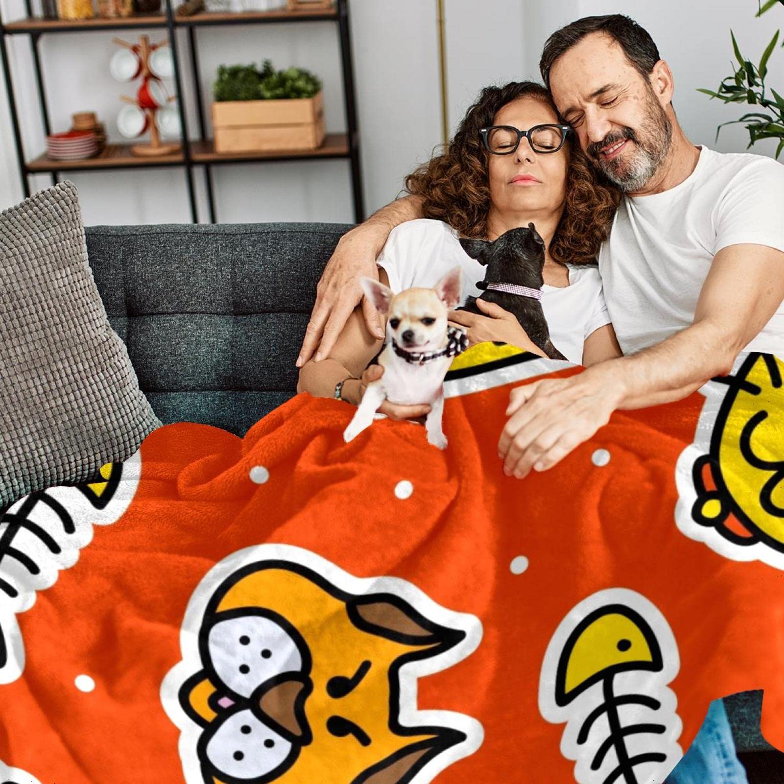 Manta de forro polar para gato, perro, naranja, para sofá, ligera, afelpada