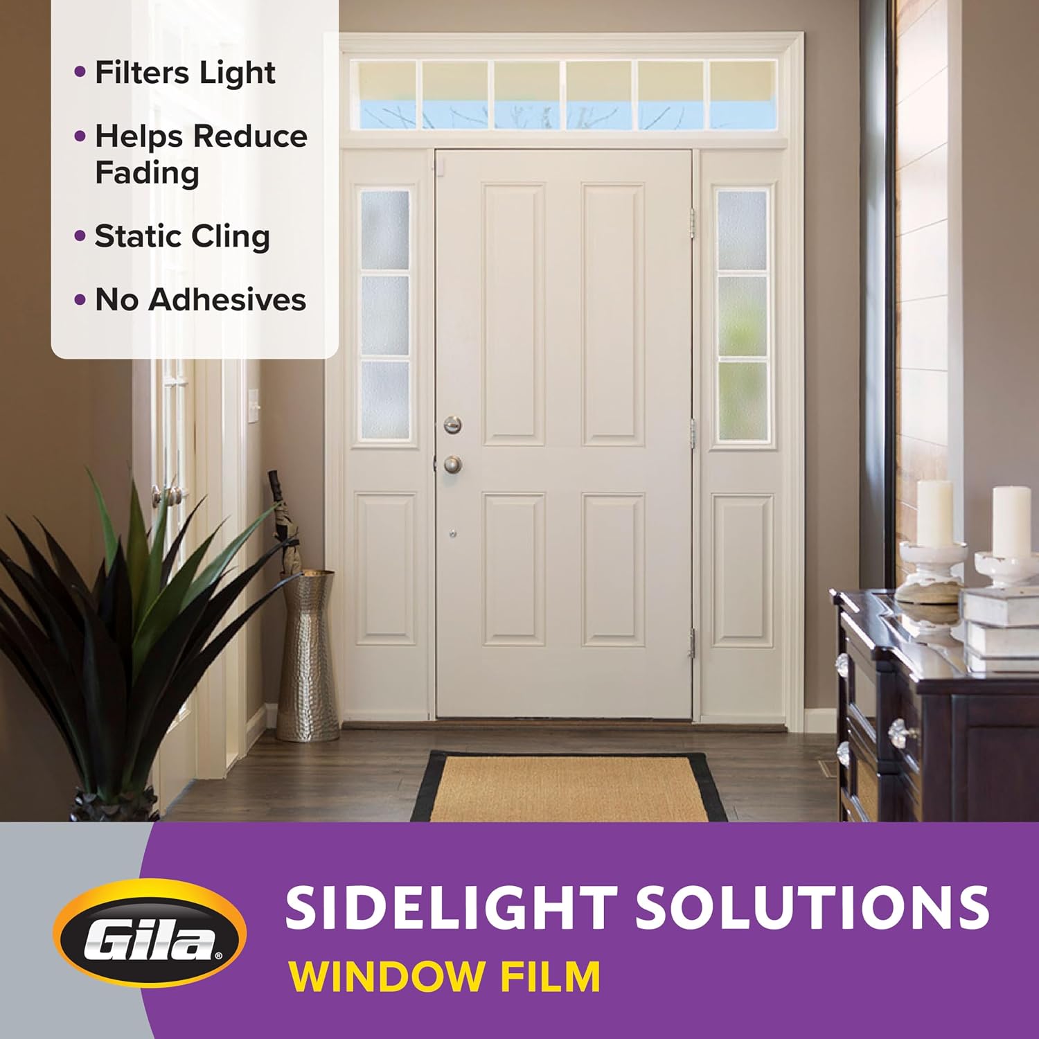 Gila® Raindrops Sidelights Entryway Residential Window Film DIY Static Cling No Glue No Adhesive 1ft x 6.5ft (12in x 78in) (6.5 sq ft)