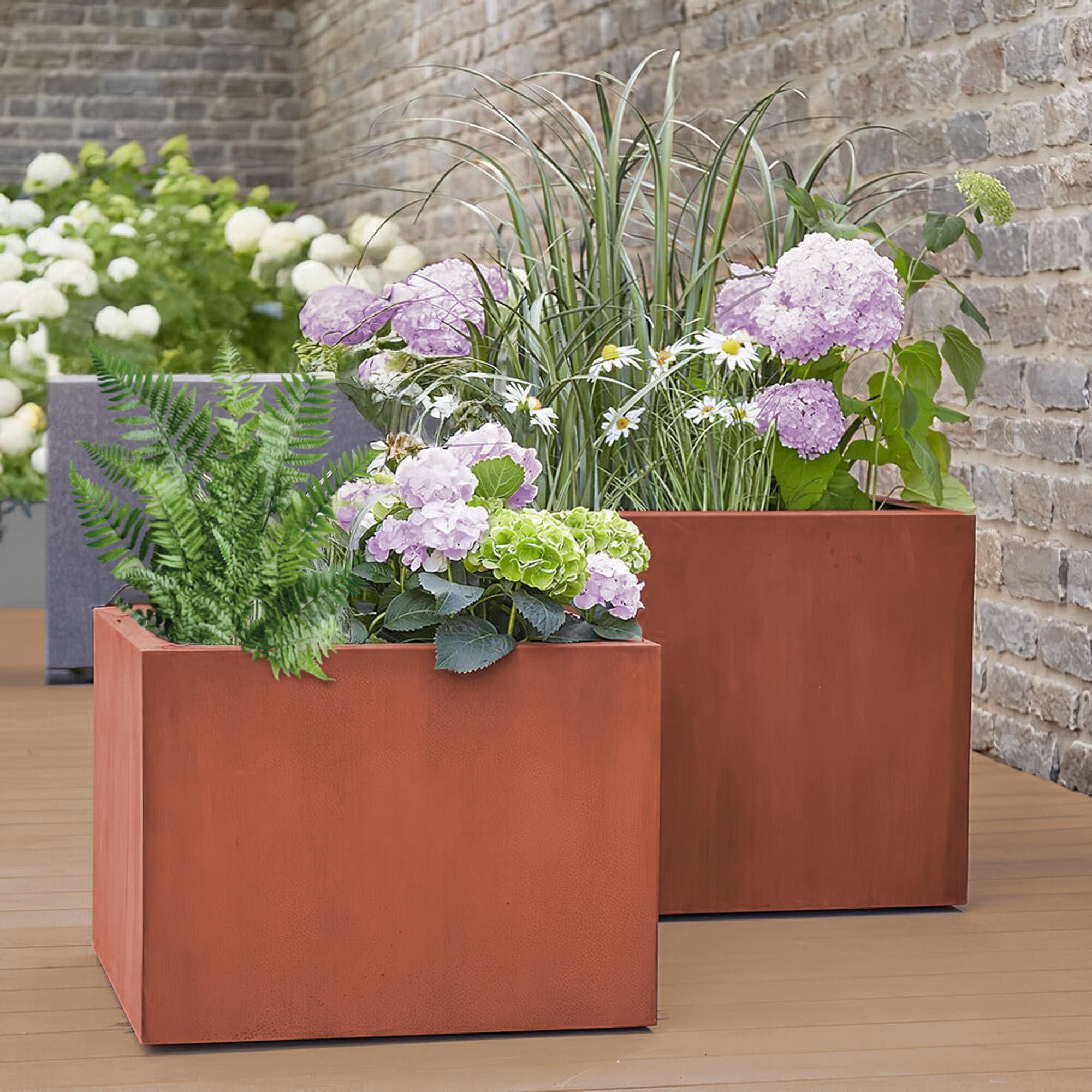 UNUS Pflanzkübel rechteckig 118x40x40cm Rostoptik wetterfest modern eckig rechteckig Blumenkübel Pflanzkasten für Garten Terrasse Balkon