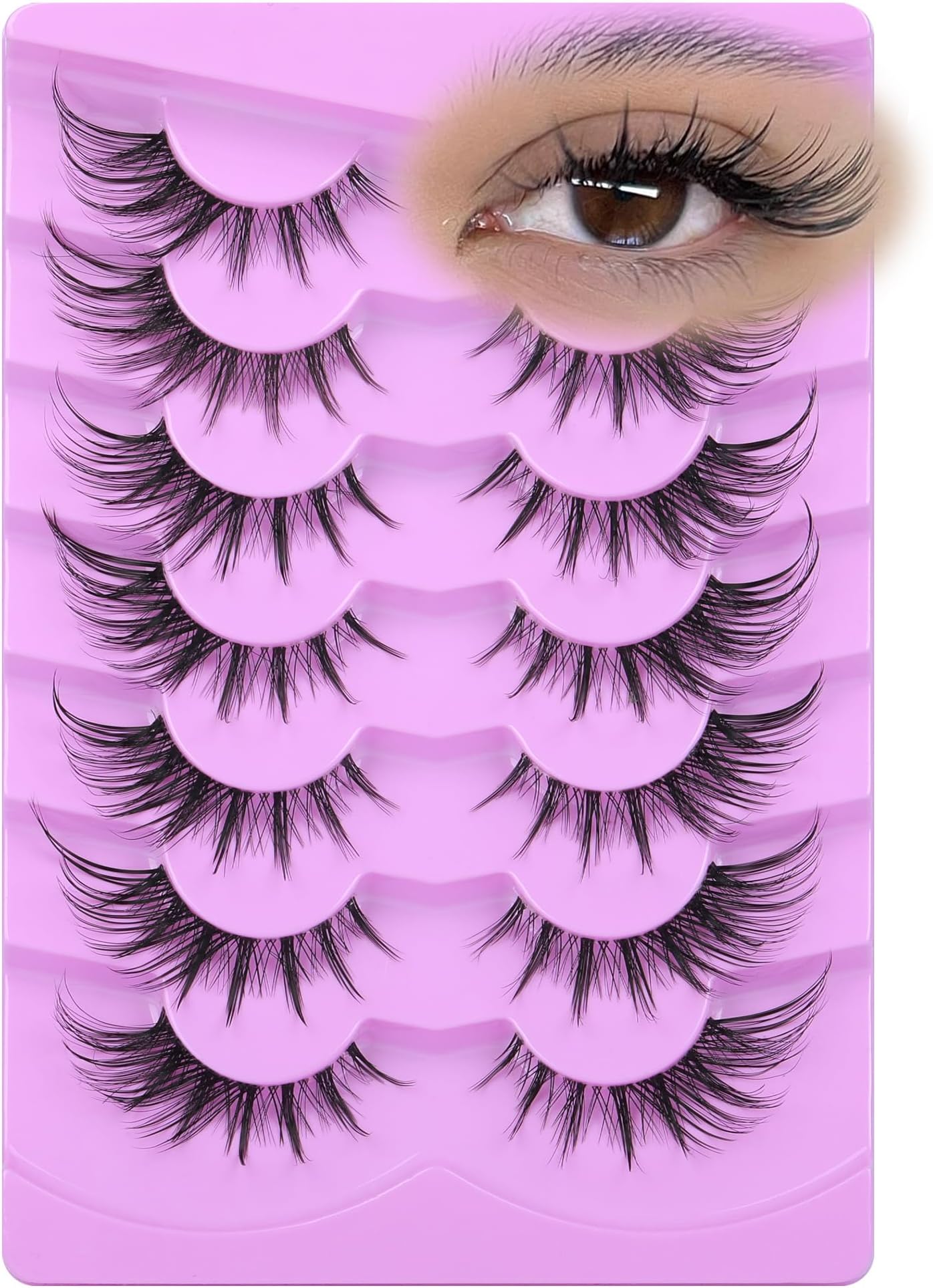 Manga Lashes Fox Eye False Eyelashes Clear Band Cat Eye Lashes Wispy Anime Eyelashes Spiky Cosplay Fake Eye Lashes 7 Pairs Pack
