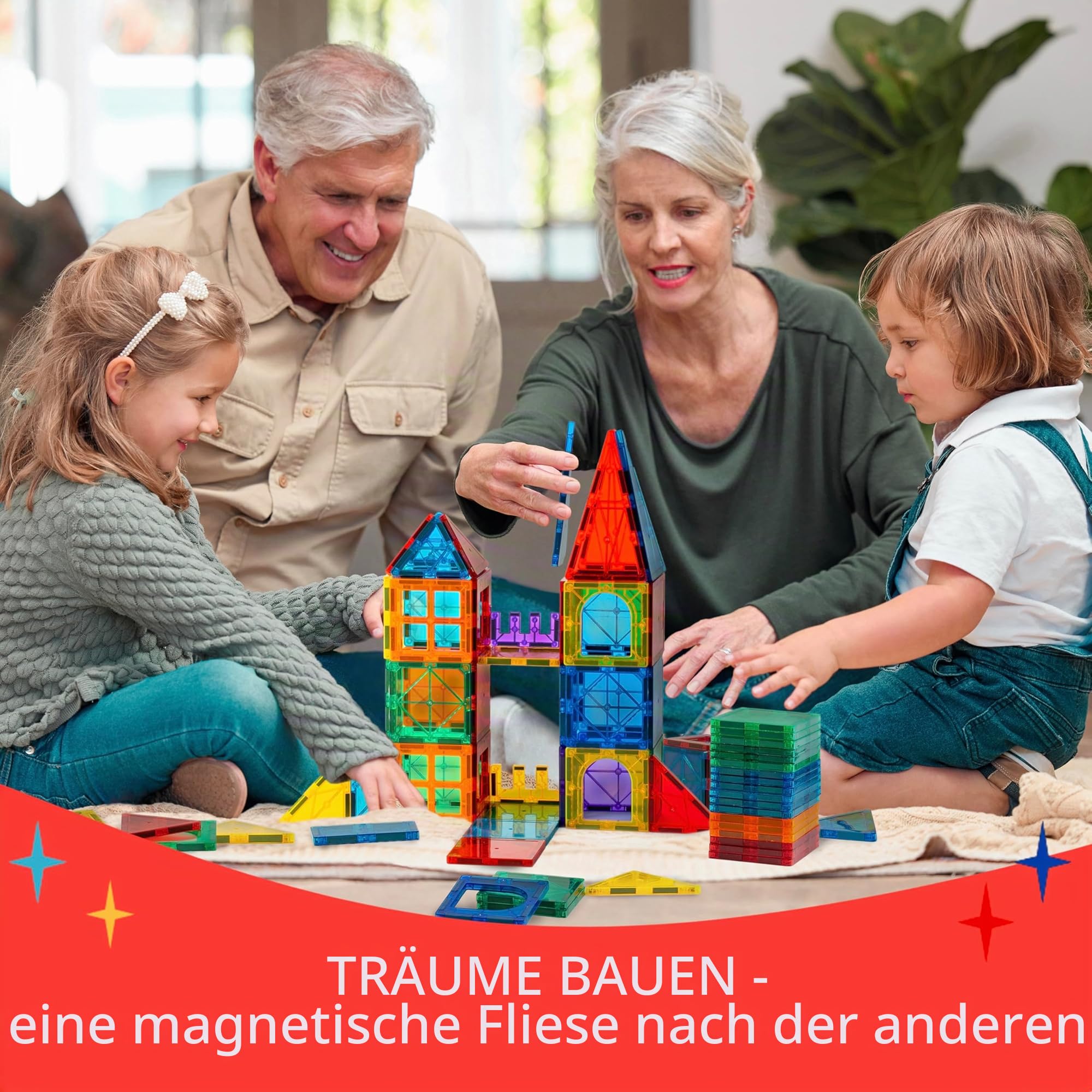 SUNNY AUNTIE Magnetische Fliesen, 150-teiliges XL-Set mit Aufbewahrungstasche, magnetische Bausteine für Kinder im Alter von 3–8 Jahren, STEM-Magnet-Bauspielzeug für Jungen und Mädchen