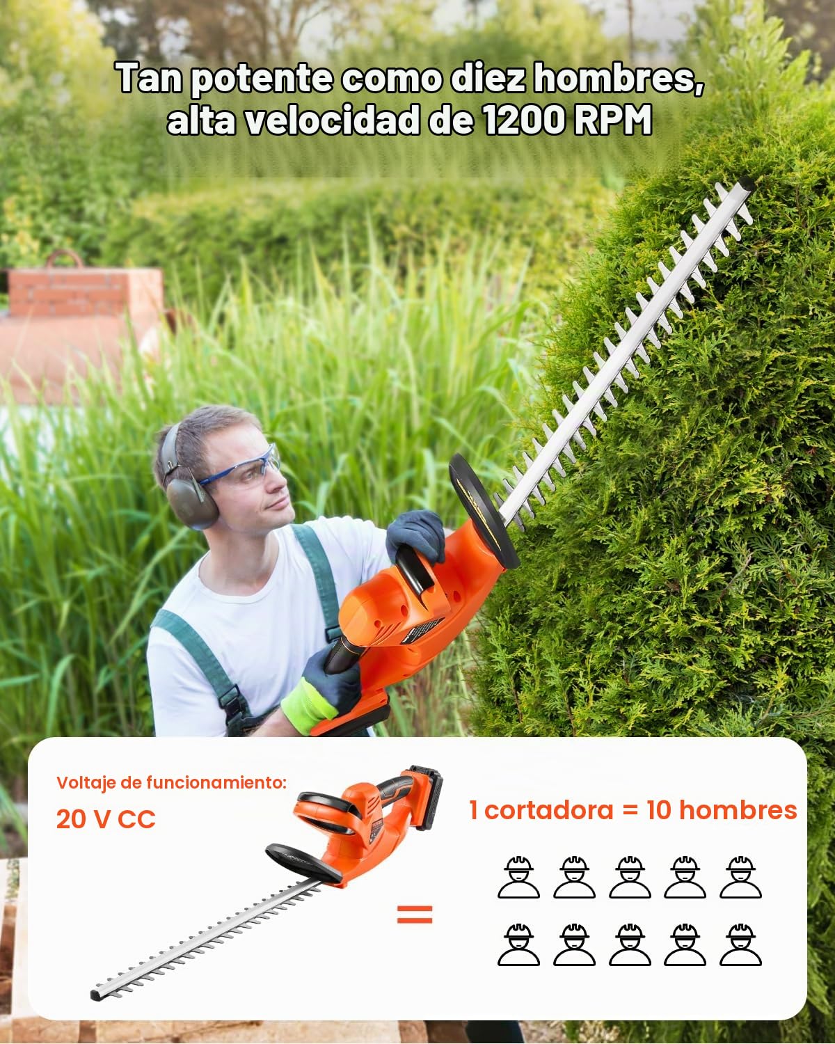 VEVOR Cortasetos Eléctrico, 1200 RPM Cortasetos Inalámbrico con Cuchilla de Doble Acción de 510 mm y Diseño Seguro, Batería de 2 A, para Ramas Bajas, Jardinería, Cuidado del Césped del Patio