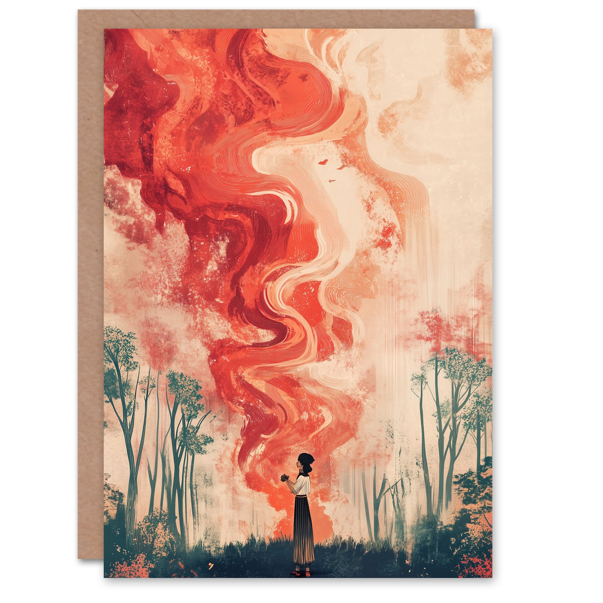 Artery8 Greeting Card Crimson Offering Smoke Signals Surreal Painting Blank For Him Or Her Art Birthday Card