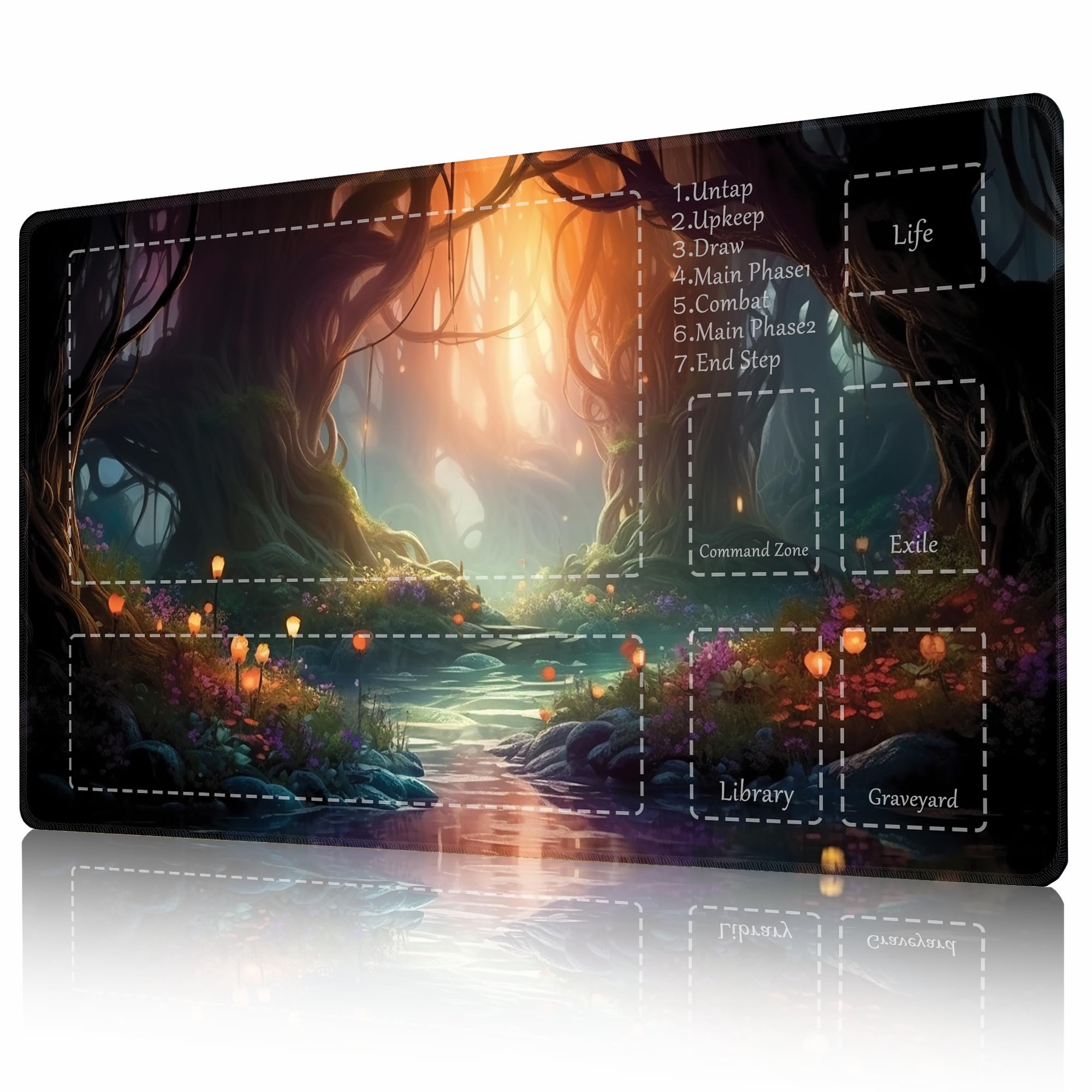 MTG Playmat Non-Slip Rubber Backing Printing Commander Board Game Desk Mat Duel Mat TCG PTCG Playmat 24x14 inches and Free Storage Bags (Forest 01 with Zones)