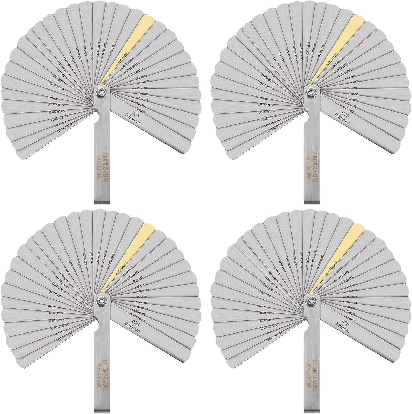 4 Pieces Stainless Steel Feeler Gauges Dual Marked Metric Feeler Gauge SAE Offset Valve Thickness Gauge 32-Blade Feeler Gauge Measuring Spark Plug Tool for Measuring Width Thickness