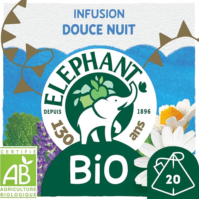 Elephant Infusion Bio Nuit Sereine Camomille, Mélisse & Lavande (20 Sachets)