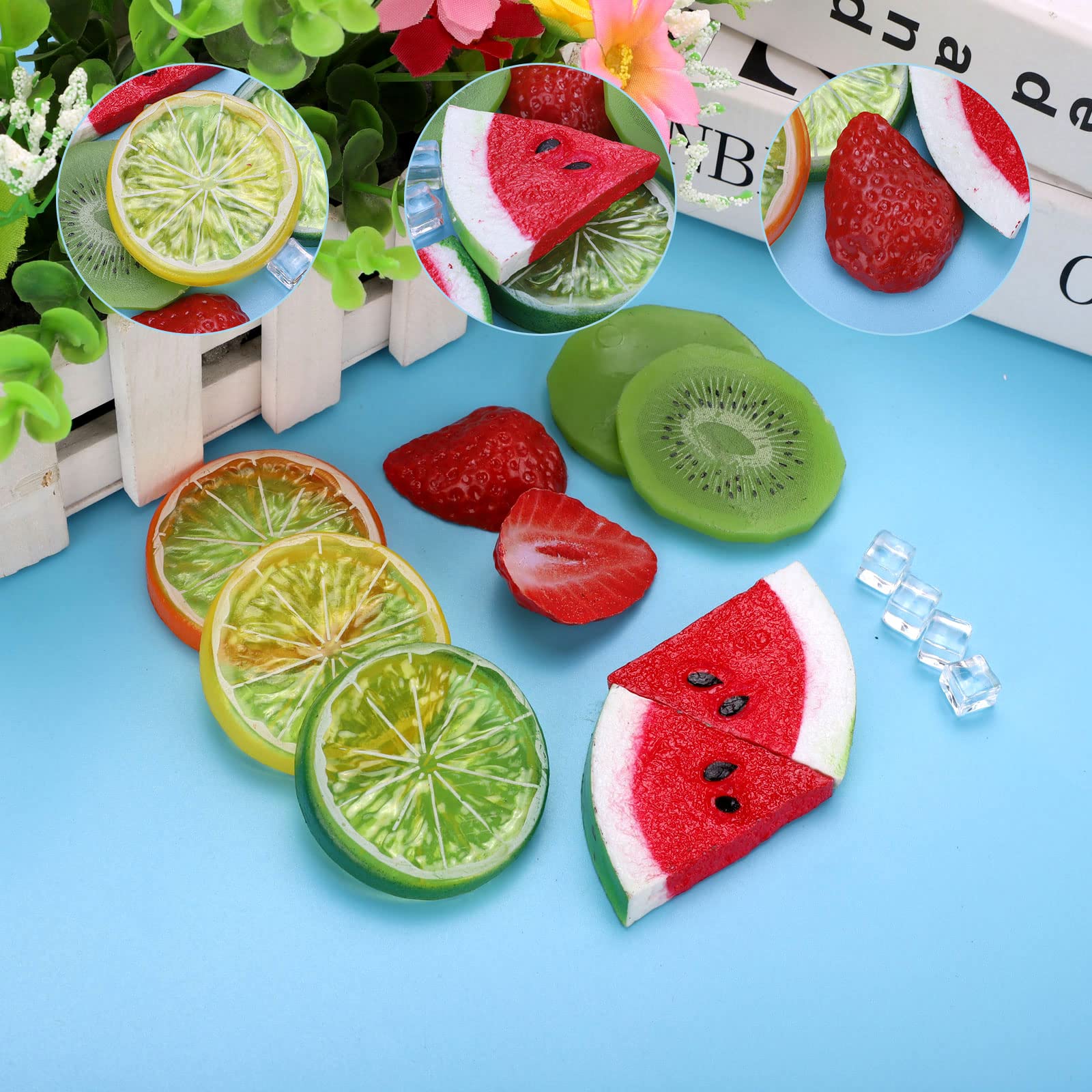 48-teiliges Künstliches Obst-Eiswürfel-Set – Zitrone, Erdbeere, Kiwi, Wassermelone, Mit Acryl-Eiswürfeln