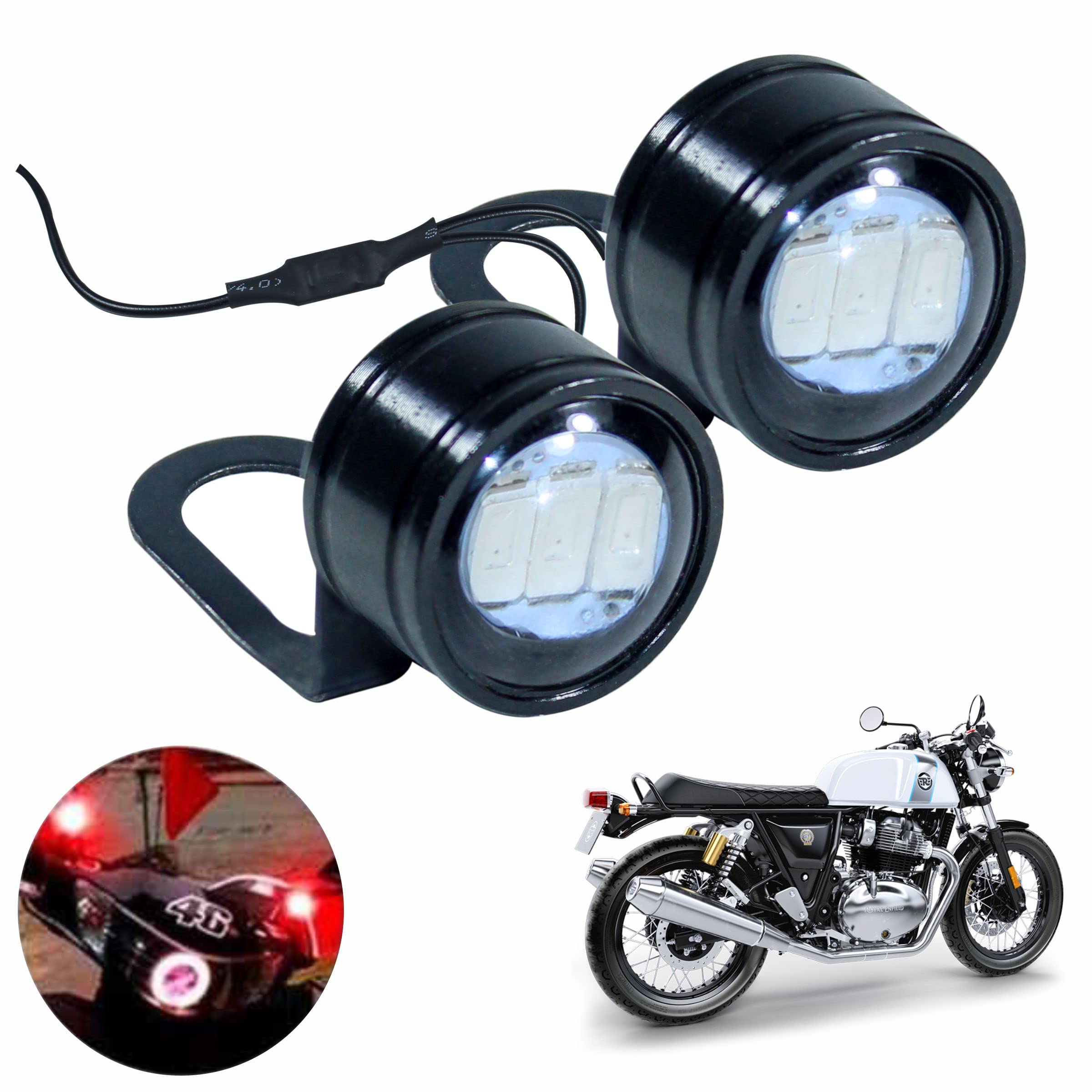 Miwings 5W Eagle Eye LED Lights Off-Road DRL Signal Bulb Blinking Dual Color Red+Blue Light, For Royal Enfield Continental GT 650 (Pack of 2Pcs)