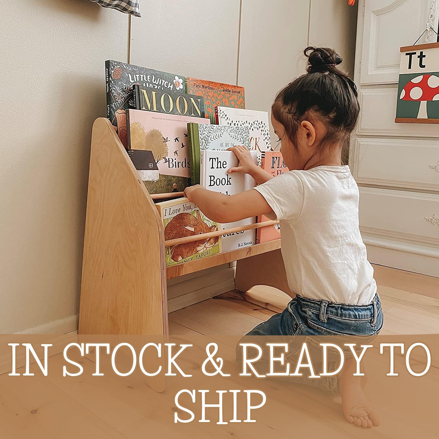 Montessori Bookshelf Kids Toddler Bookshelf Wood Bookcase Storage Kids Room Storage Playroom Kids Furniture Toddler Gift 2nd 3rd Birthday (Medium, Natural)