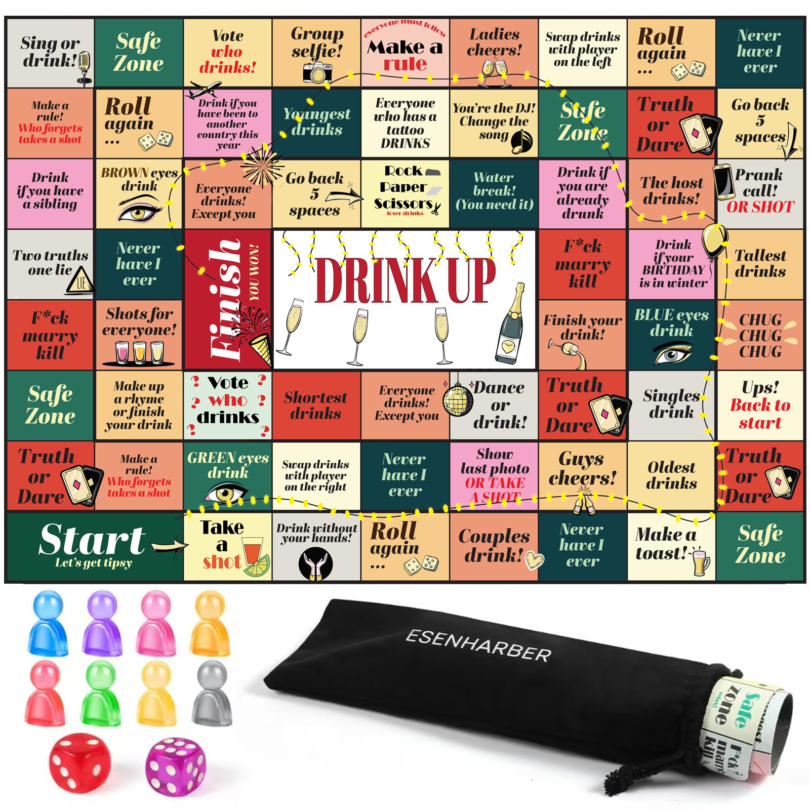 ESENHARBER Drinking Board Games, Drinking Games for Adults, Party Games, Adult Games for Game Night, Age 21+, 2-8 Players