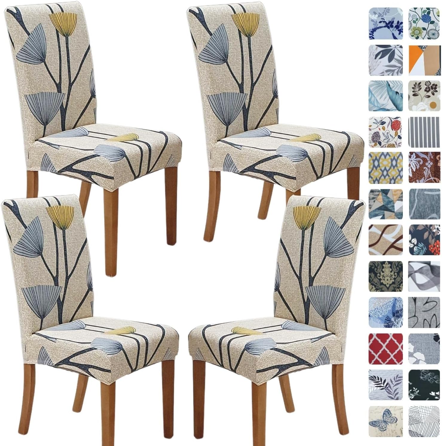 SPRINGRICO Chair Covers for Dining Room Set of 4, Stretch Dining Chair Cover, Washable Spandex Kitchen Parsons Chair Slipcovers, Removable Seat Protector for Home or Party (4Pack, Floral Bloom)