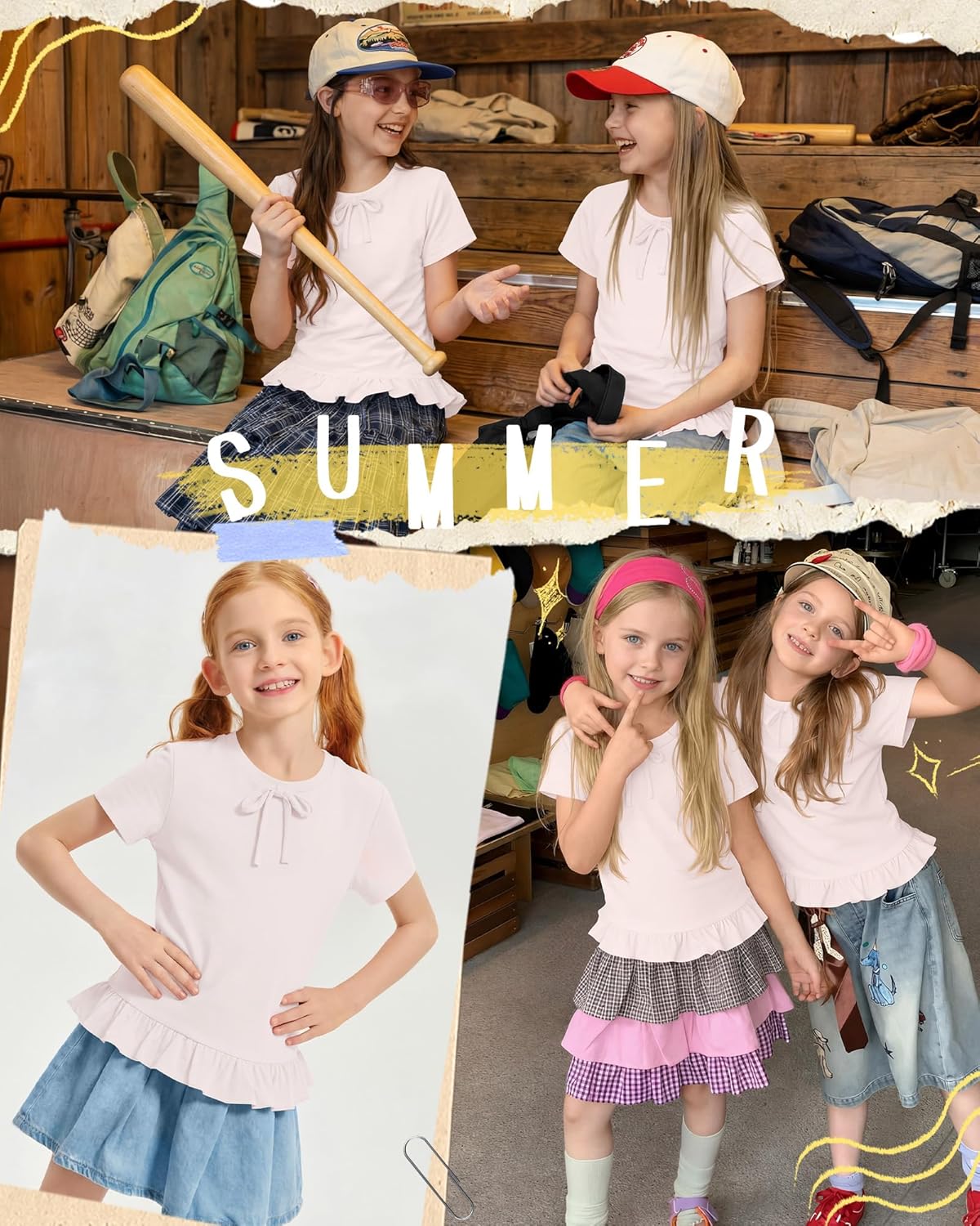 Girls' Short Sleeve Shirts Kids Casual Crew Neck Tunic Tops Bow Ruffle T Shirts Summer Cute Loose Tee 5-14Y - Image 5