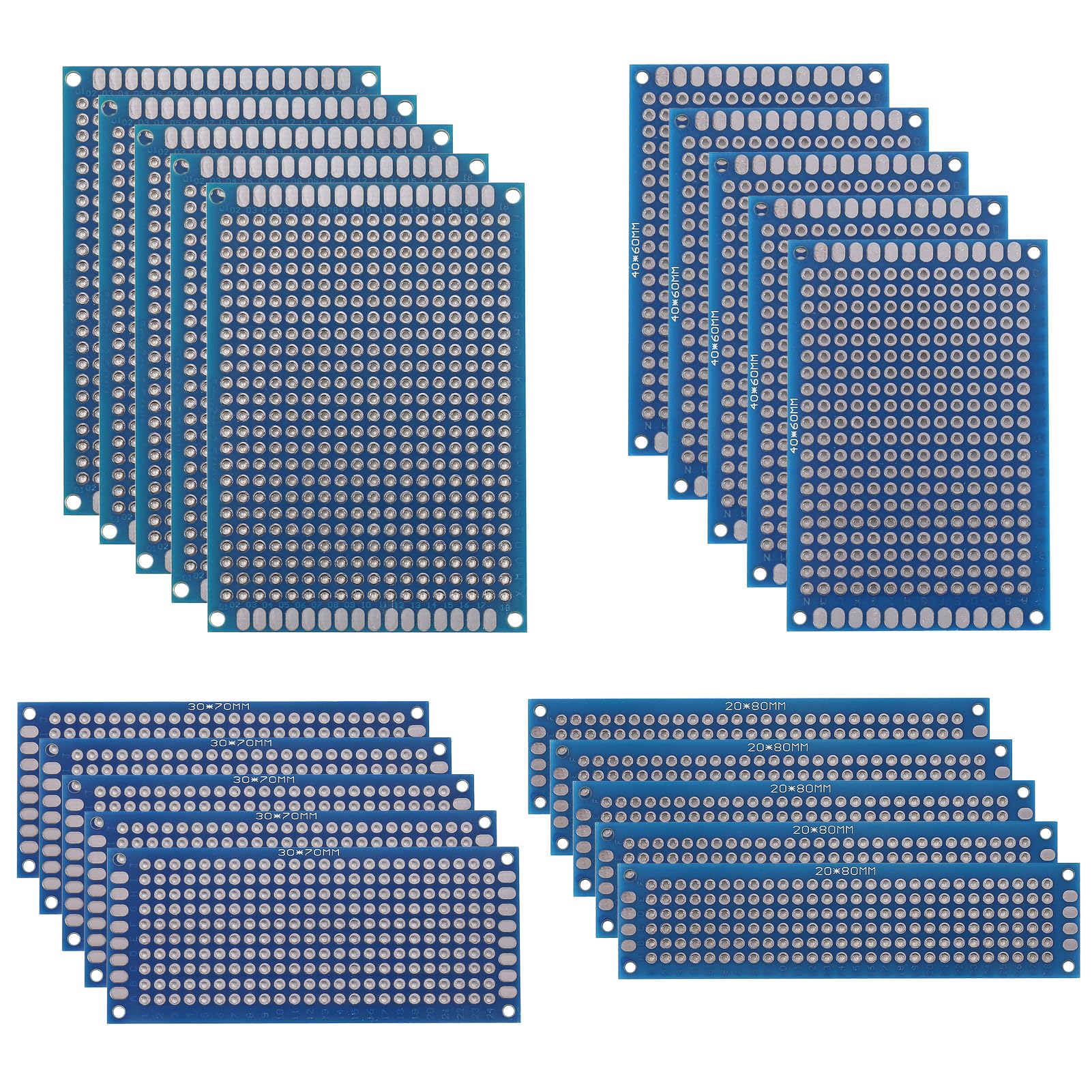 20PCS Double Sided PCB Board 4 Values Prototype Boards Kit Universal Printed Circuit Board for DIY Electronic Project